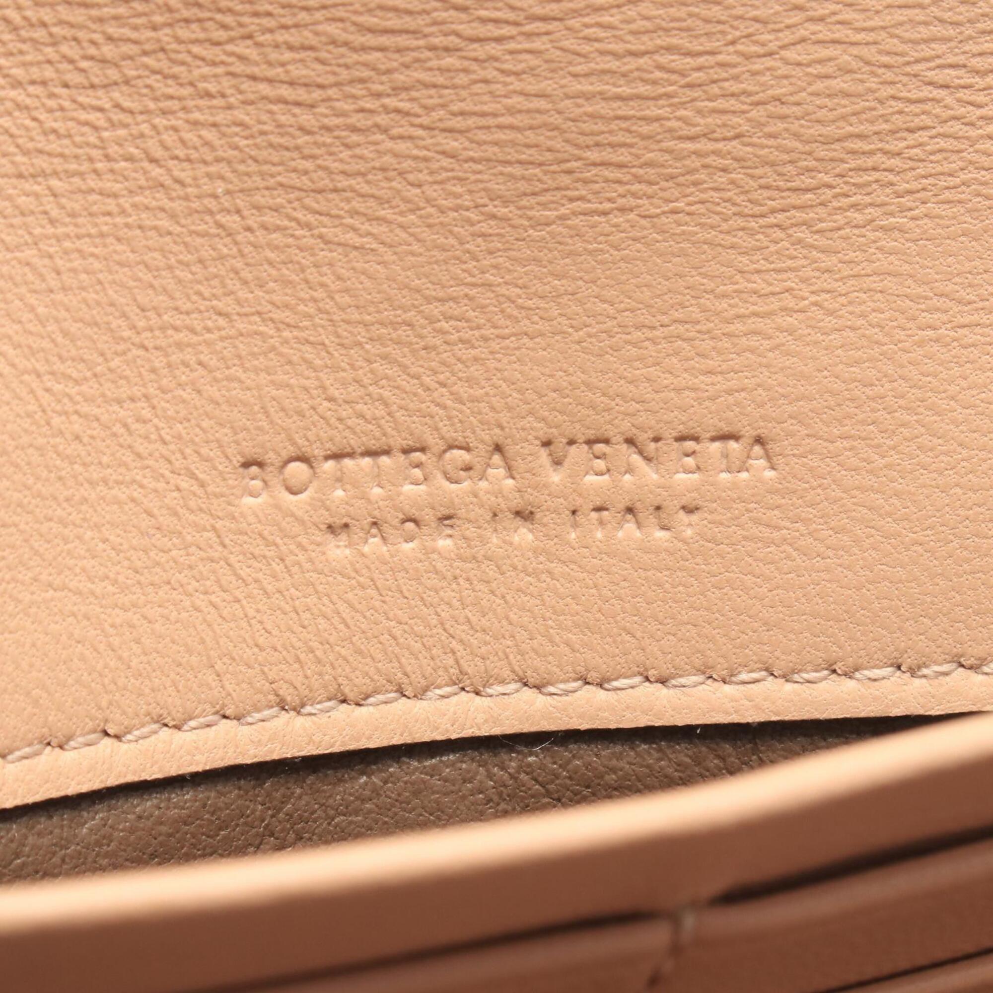 Bottega Veneta Intrecciato Brown Pink Leather Long Wallet (Bi-Fold) (Pre-Owned)