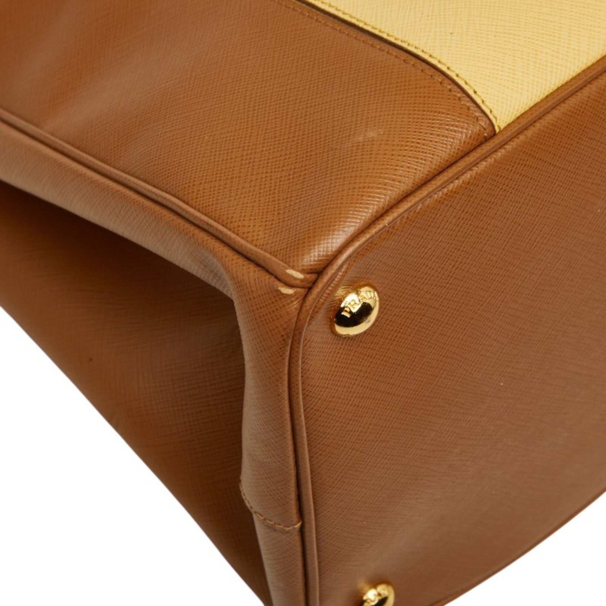 Prada Brown Yellow Leather Handbag Tote Bag (Pre-Owned)