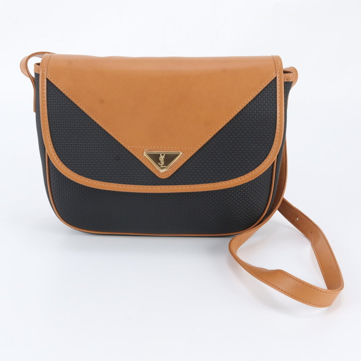 Yves Saint Laurent Black Brown Leather Canvas Crossbody Bag Shoulder Bag (Pre-Owned)