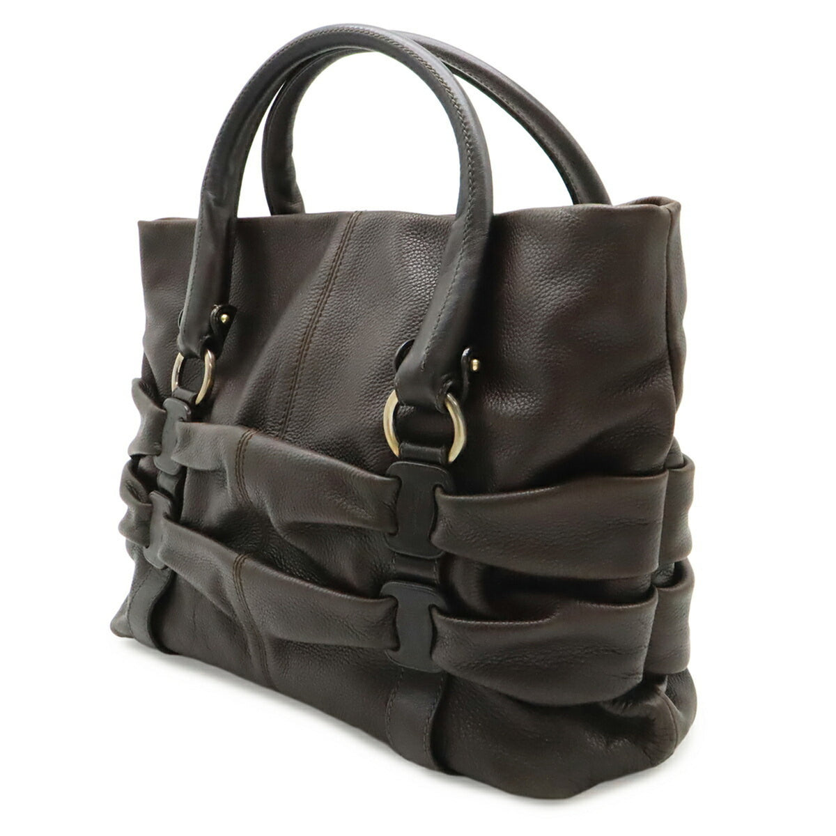 Salvatore Ferragamo Dark Brown Leather Handbag Tote Bag (Pre-Owned)