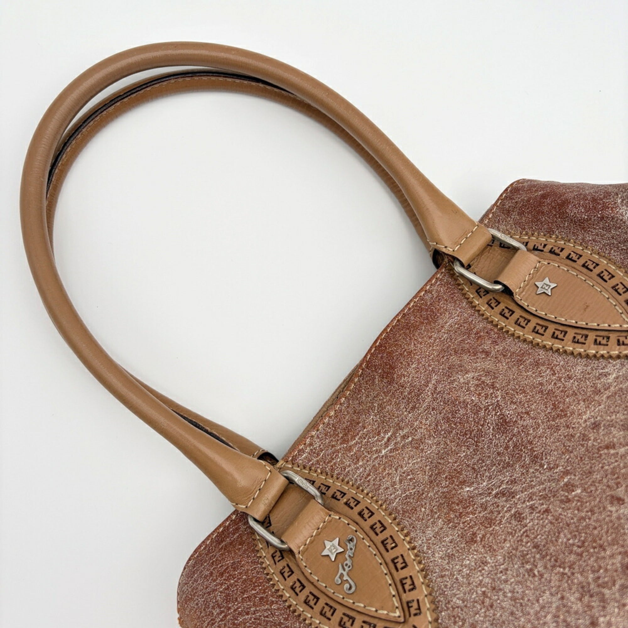 Fendi Etnico Bronze Brown Metallic Leather Handbag Tote Bag (Pre-Owned)