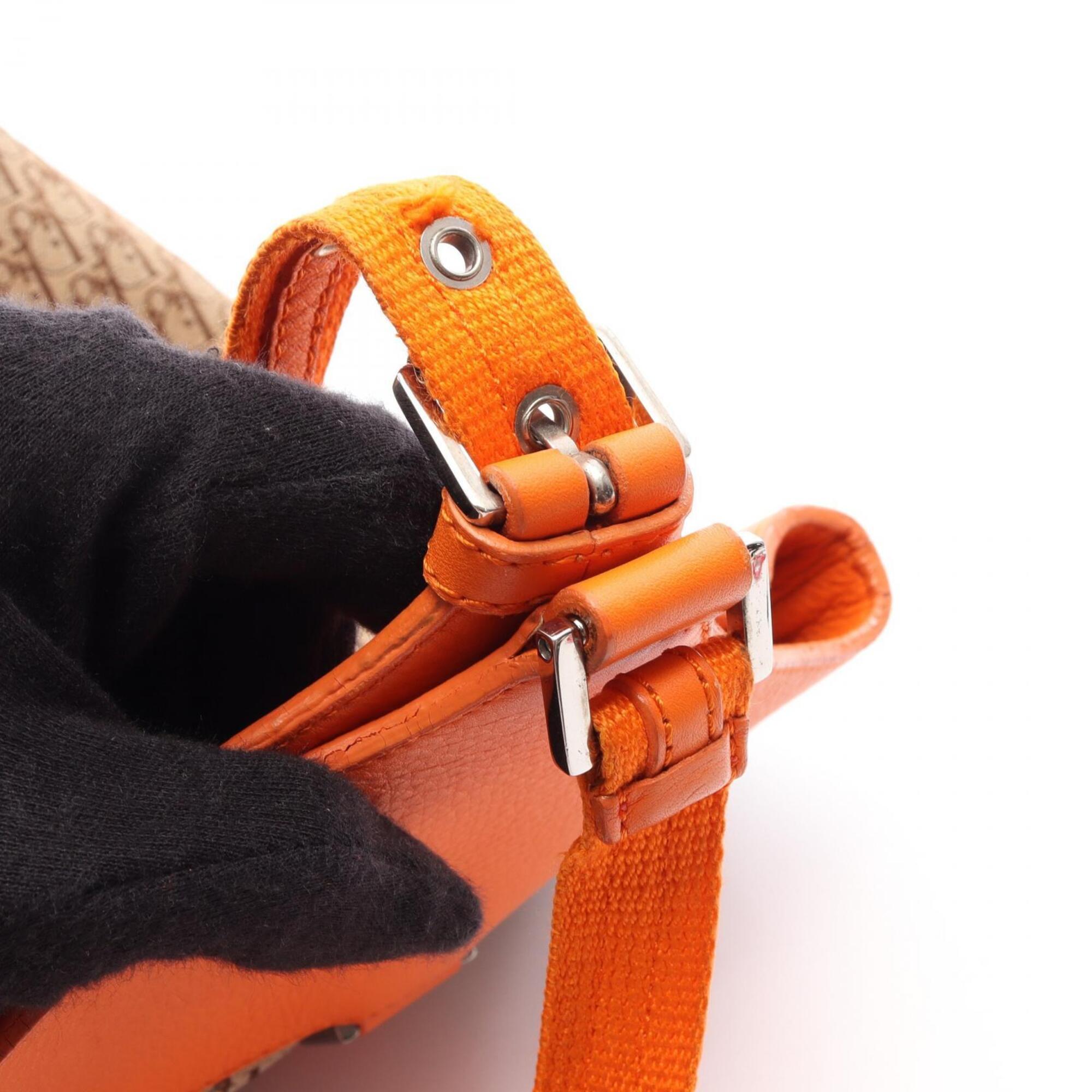 Christian Dior Beige Orange Coated Canvas Leather Handbag Tote Bag (Pre-Owned)