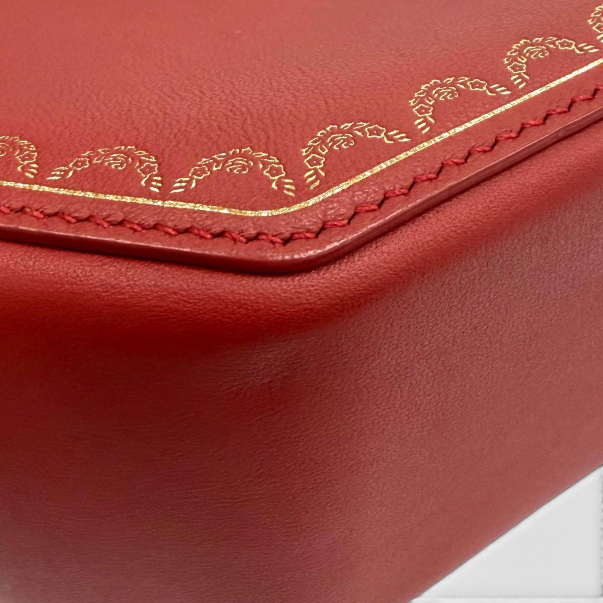 Cartier Red Color Leather Shoulder Bag (Pre-Owned)