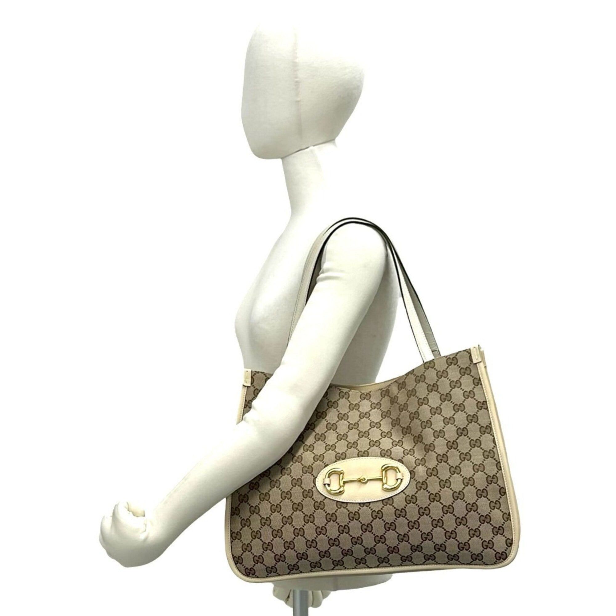 Gucci Beige Brown Canvas Leather Shoulder Bag Tote Bag (Pre-Owned)