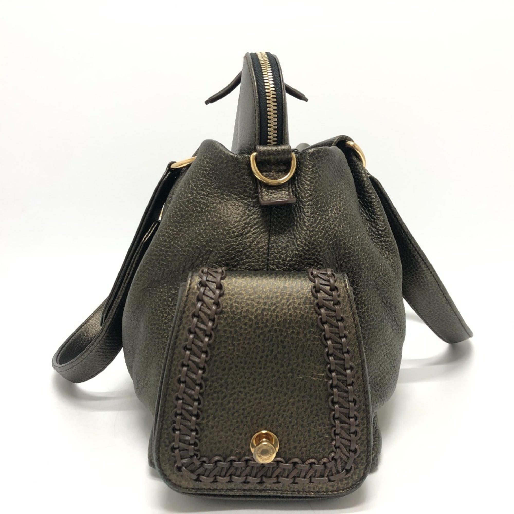 Bvlgari Bronze Leather Handbag Shoulder Bag Tote Bag (Pre-Owned)