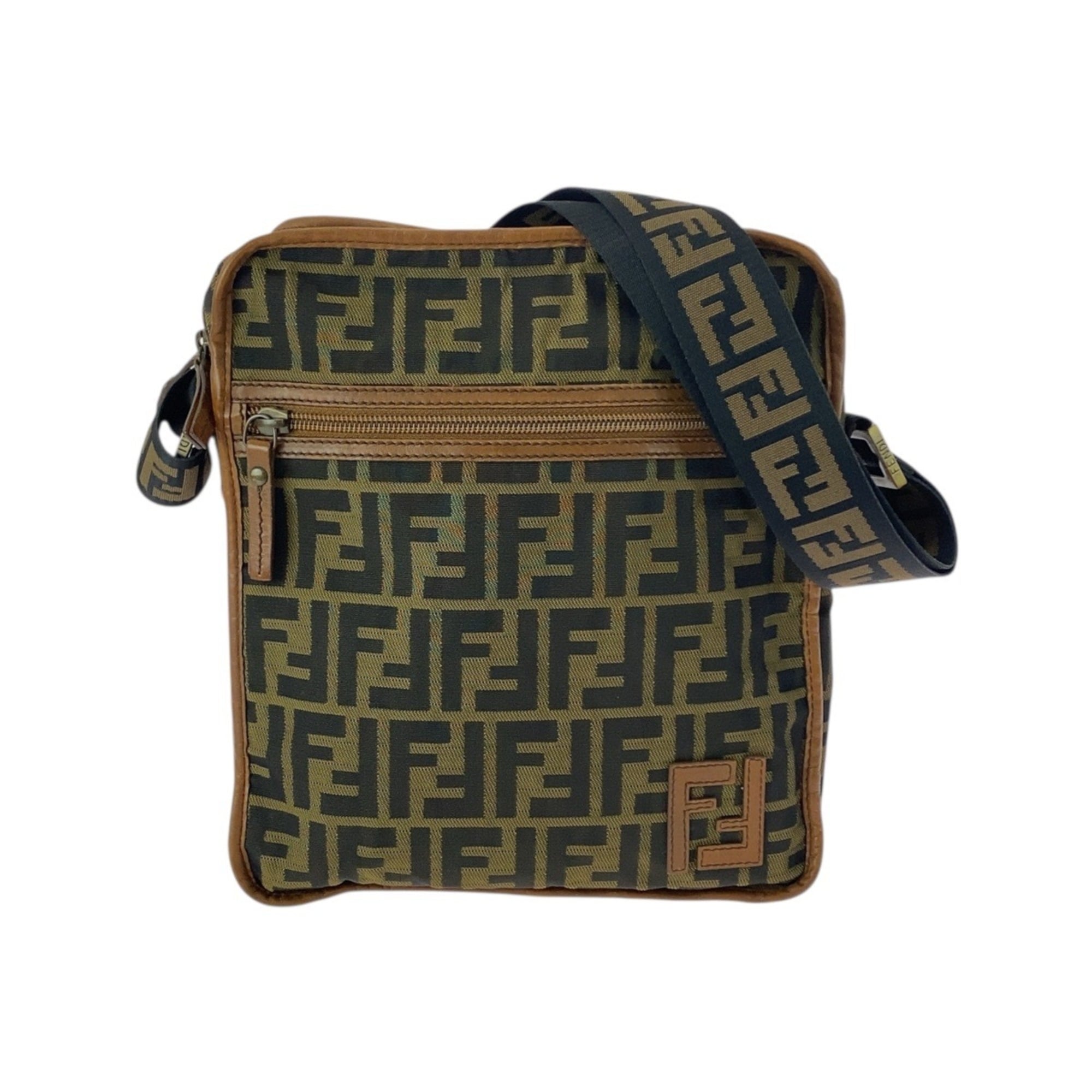 Fendi Beige Brown Nylon Pochette Shoulder Bag (Pre-Owned)