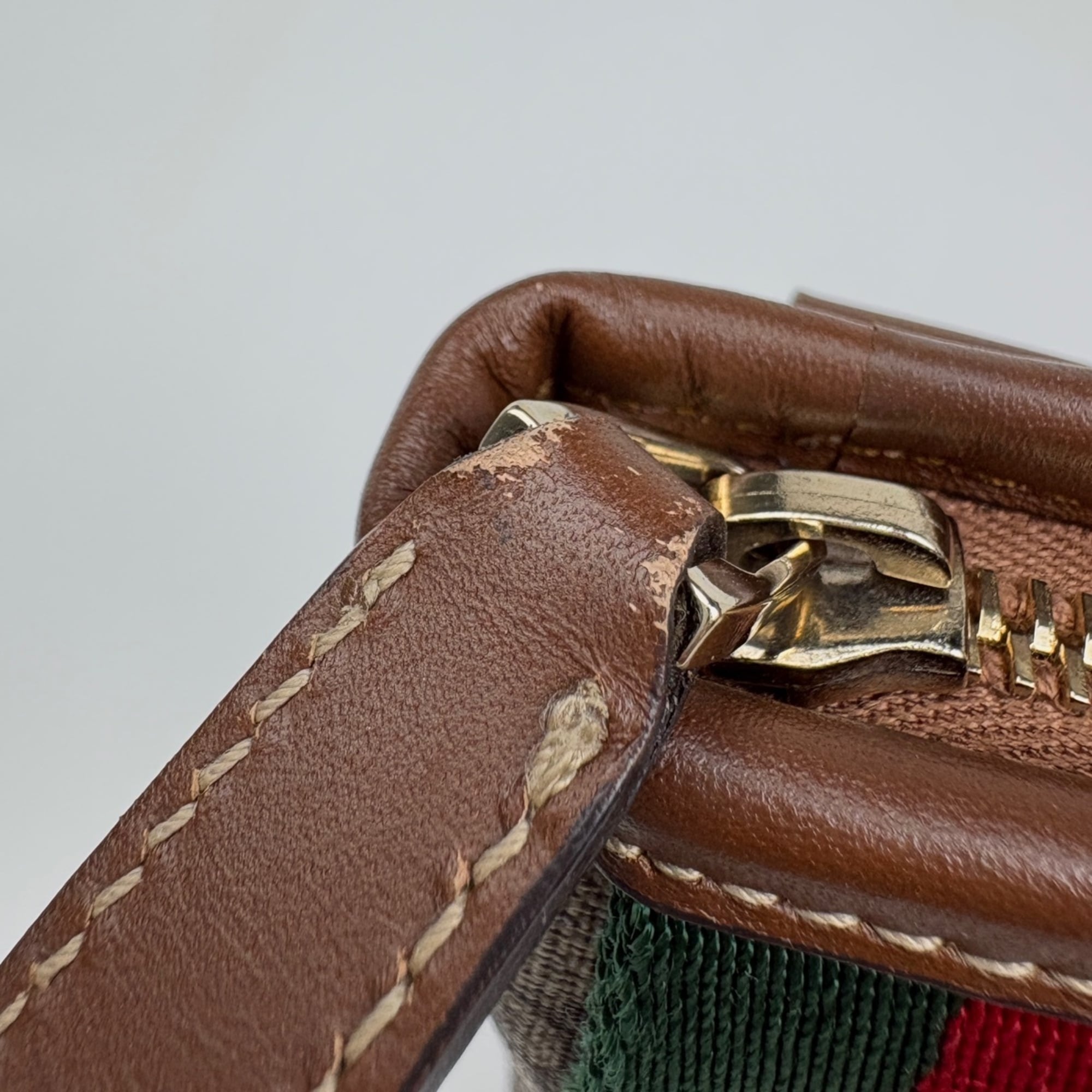 Gucci Beige Brown Coated Canvas Leather Shoulder Bag (Pre-Owned)