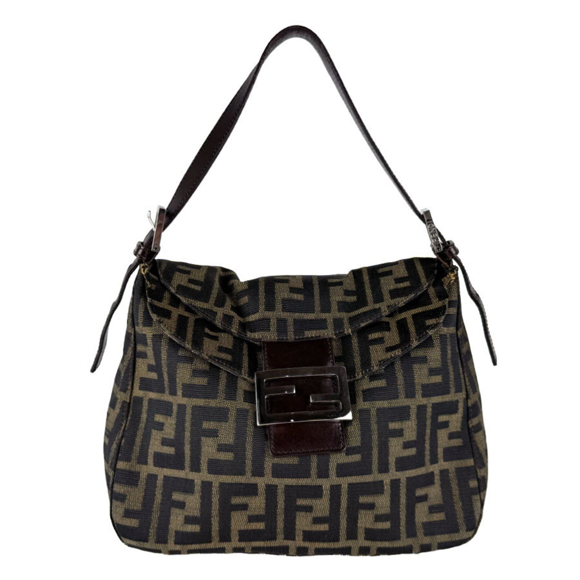 Fendi Brown Nylon Canvas Leather Handbag (Pre-Owned)