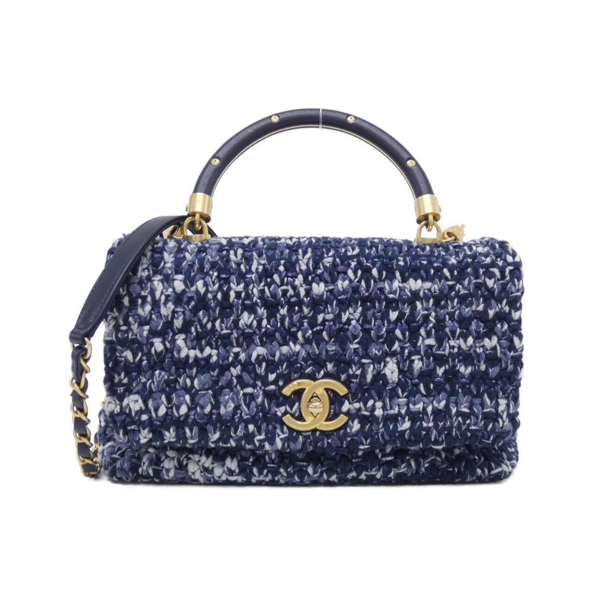 Chanel Navy Tweed Leather Handbag (Pre-Owned)