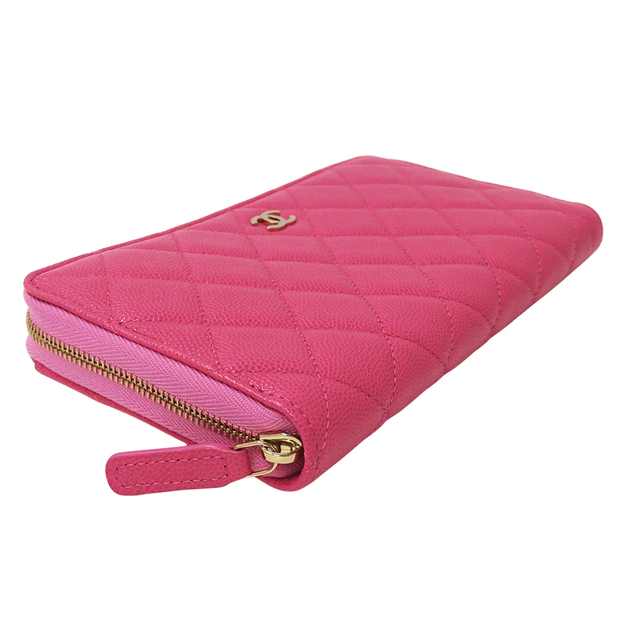 Chanel Pink Grained Calfskin Long Wallet (Bi-Fold) (Pre-Owned)