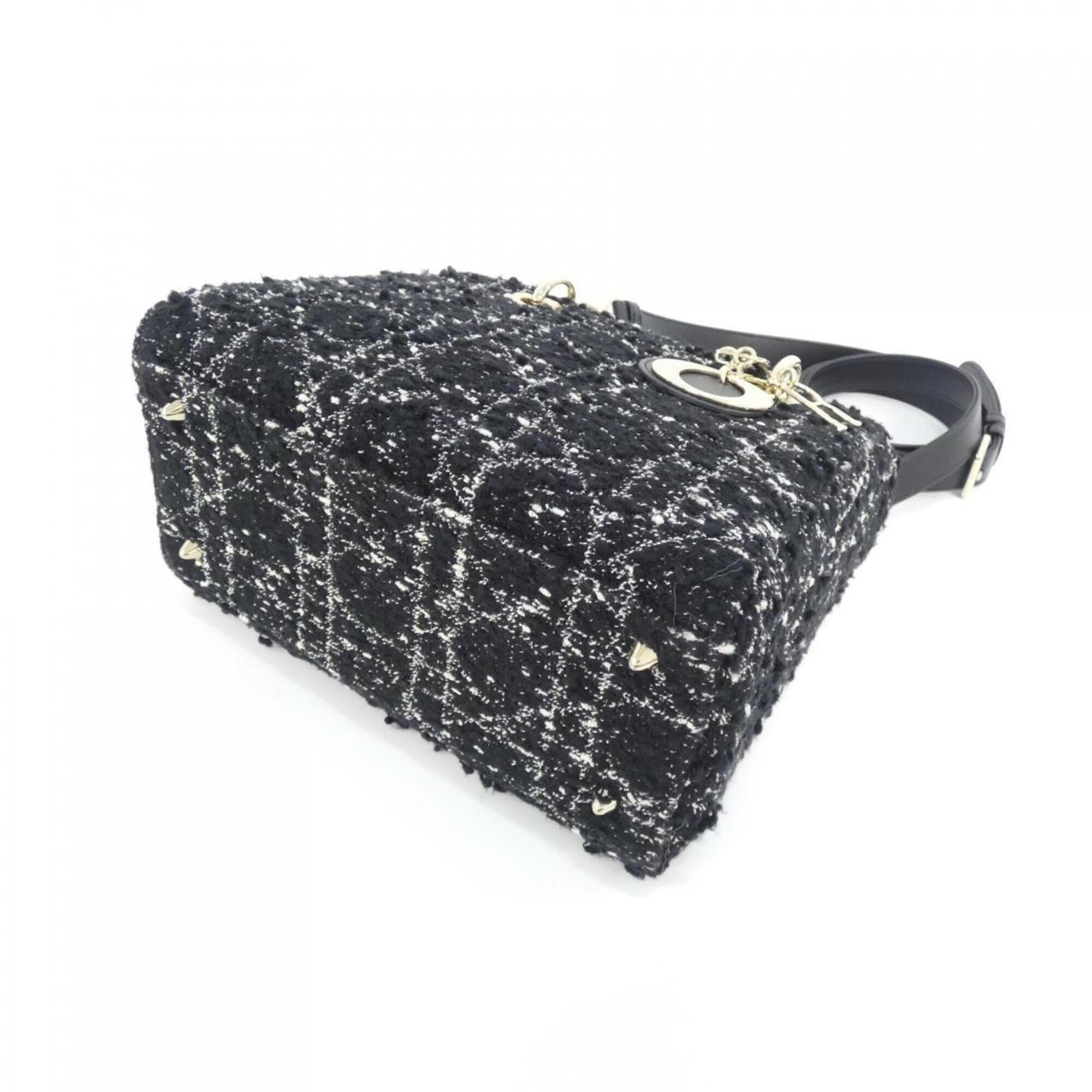 Christian Dior Black White Tweed Leather Handbag (Pre-Owned)