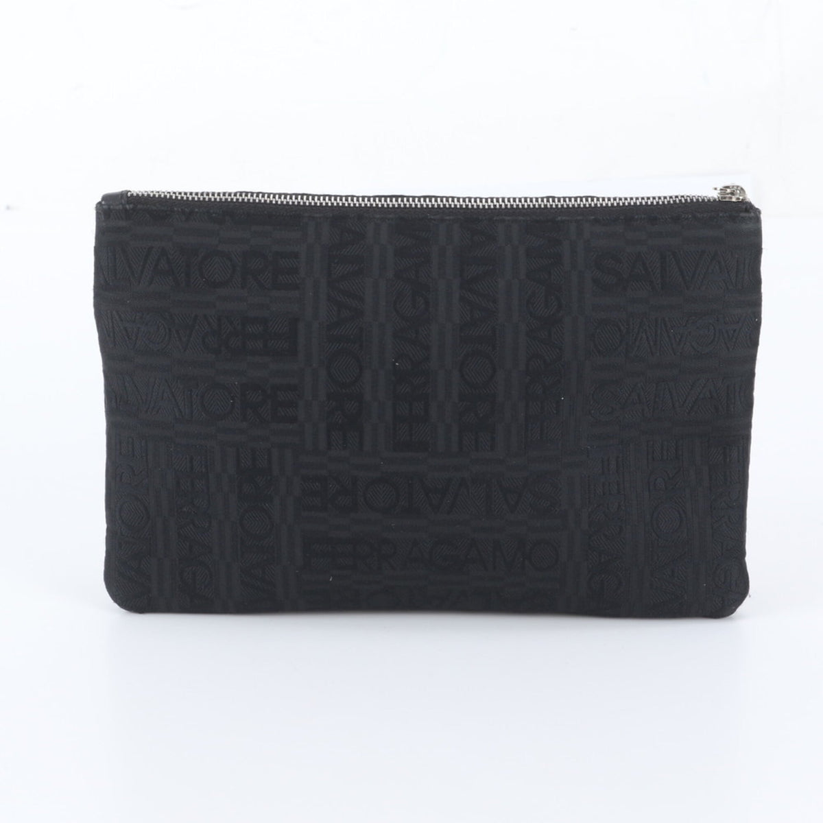 Salvatore Ferragamo Black Leather Canvas Clutch Bag Handbag Pouch (Pre-Owned)
