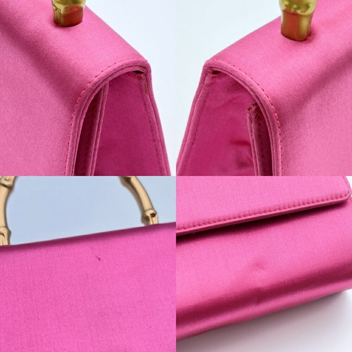 Gucci Gold Pink Bamboo Satin Handbag (Pre-Owned)