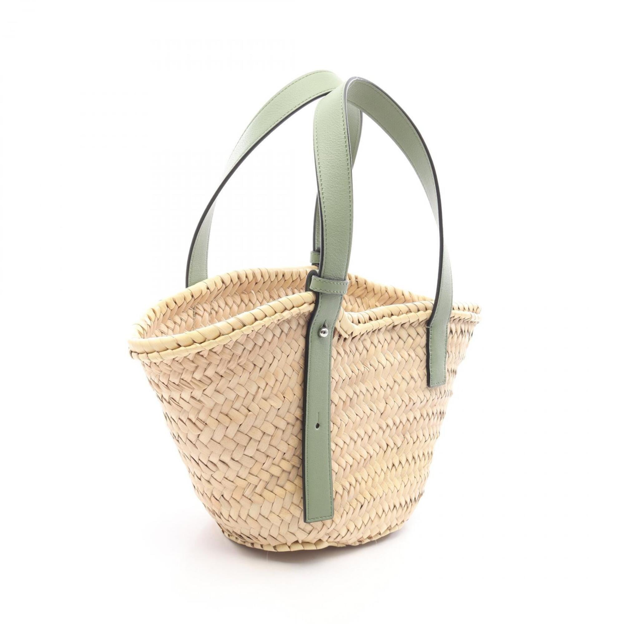 Loewe Beige Green Leather Raffia Basket Handbag (Pre-Owned)