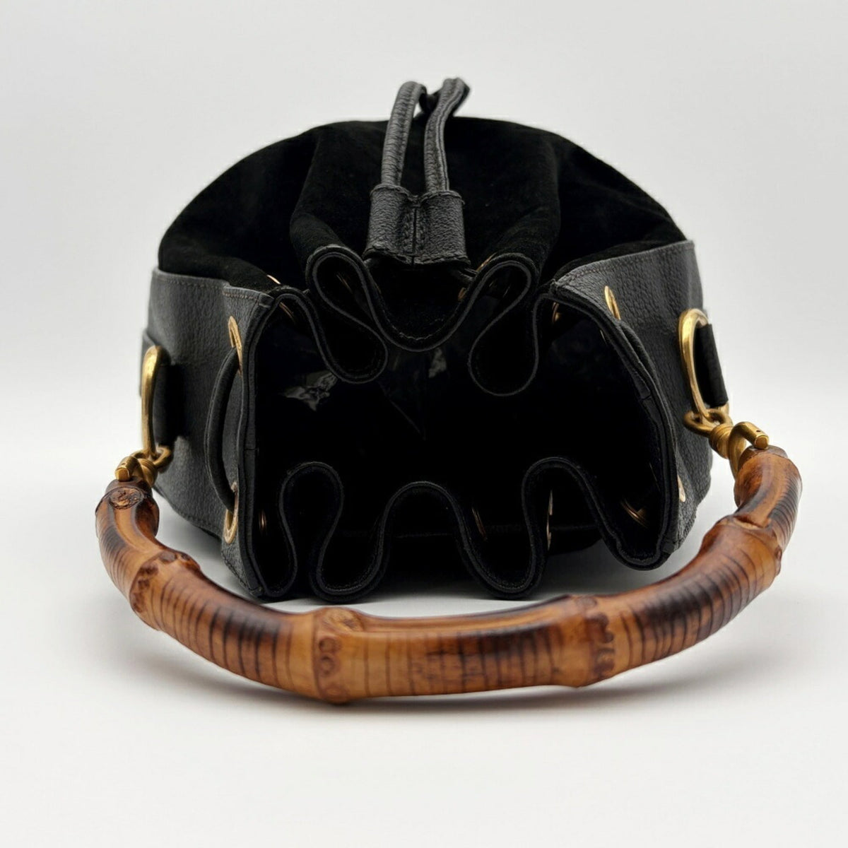 Gucci Black Bamboo Suede Leather Shoulder Bag (Pre-Owned)