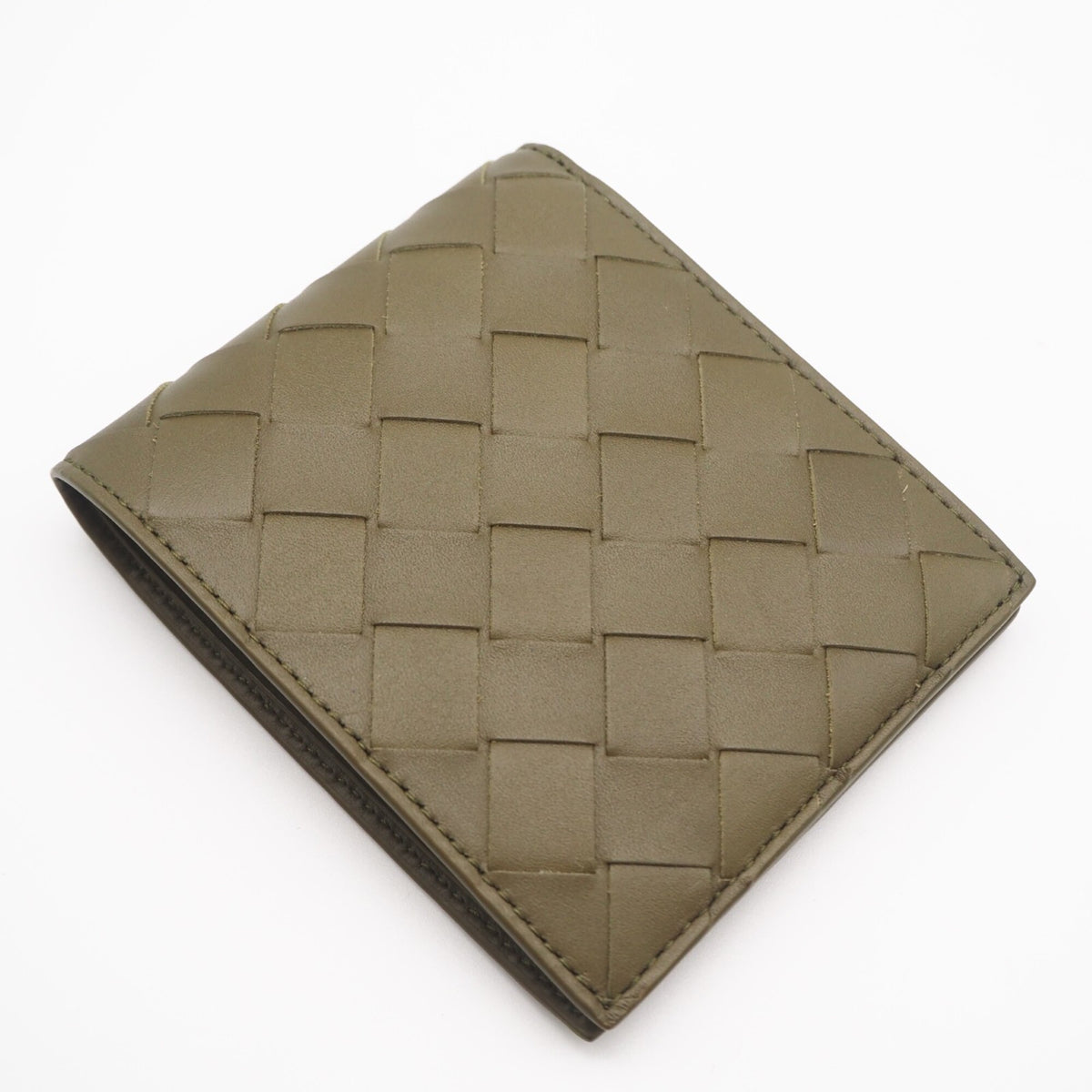 Bottega Veneta Intrecciato Khaki Leather Wallet (Bi-Fold) (Pre-Owned)