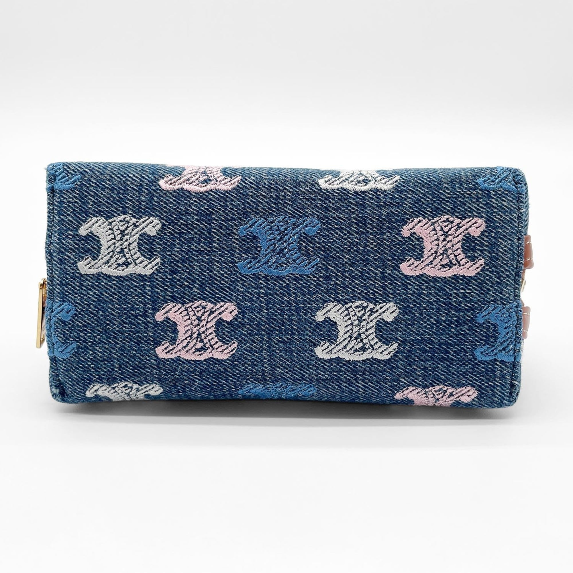 Celine Blue Brown Multi-Color Denim Clutch Bag (Pre-Owned)