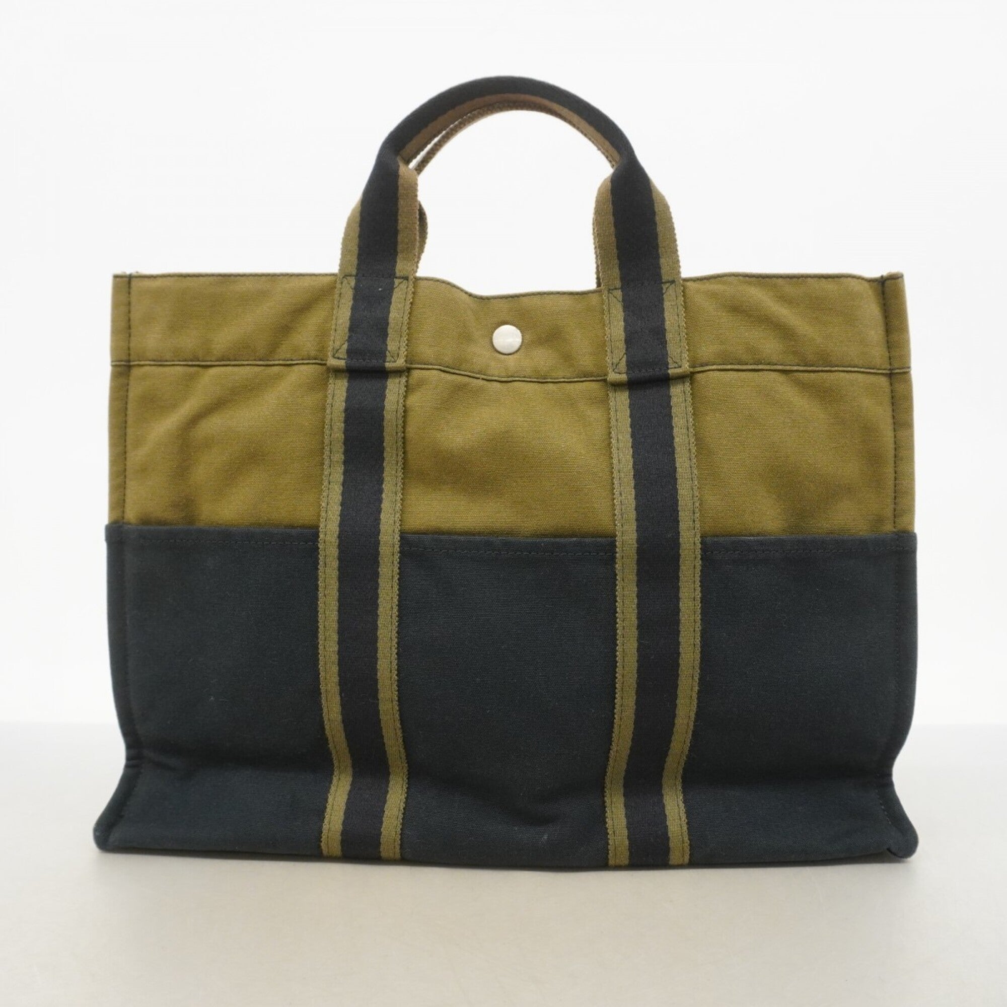 Hermes Black Khaki Canvas Tote Bag (Pre-Owned)
