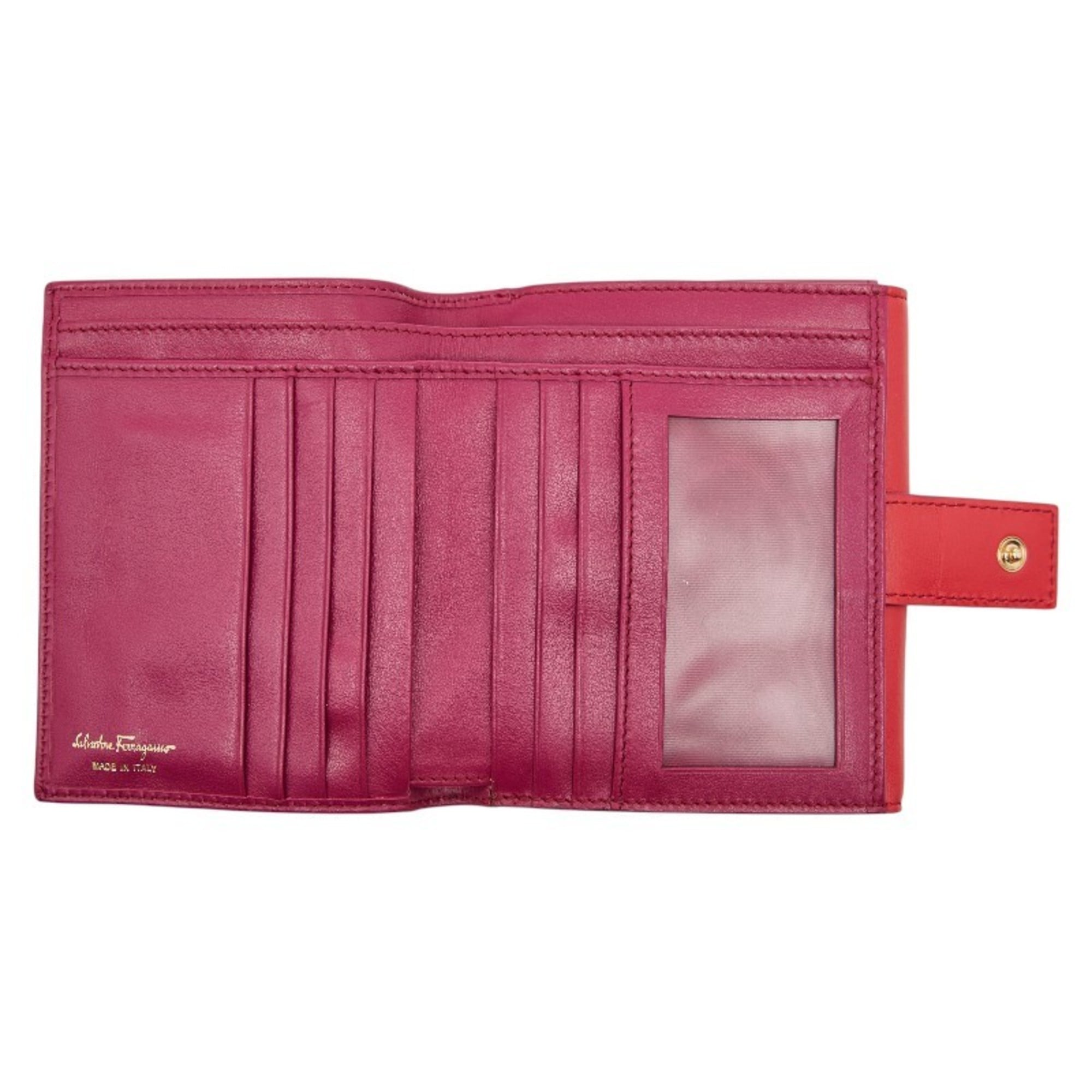 Salvatore Ferragamo Pink Red Color Leather Wallet (Bi-Fold) (Pre-Owned)