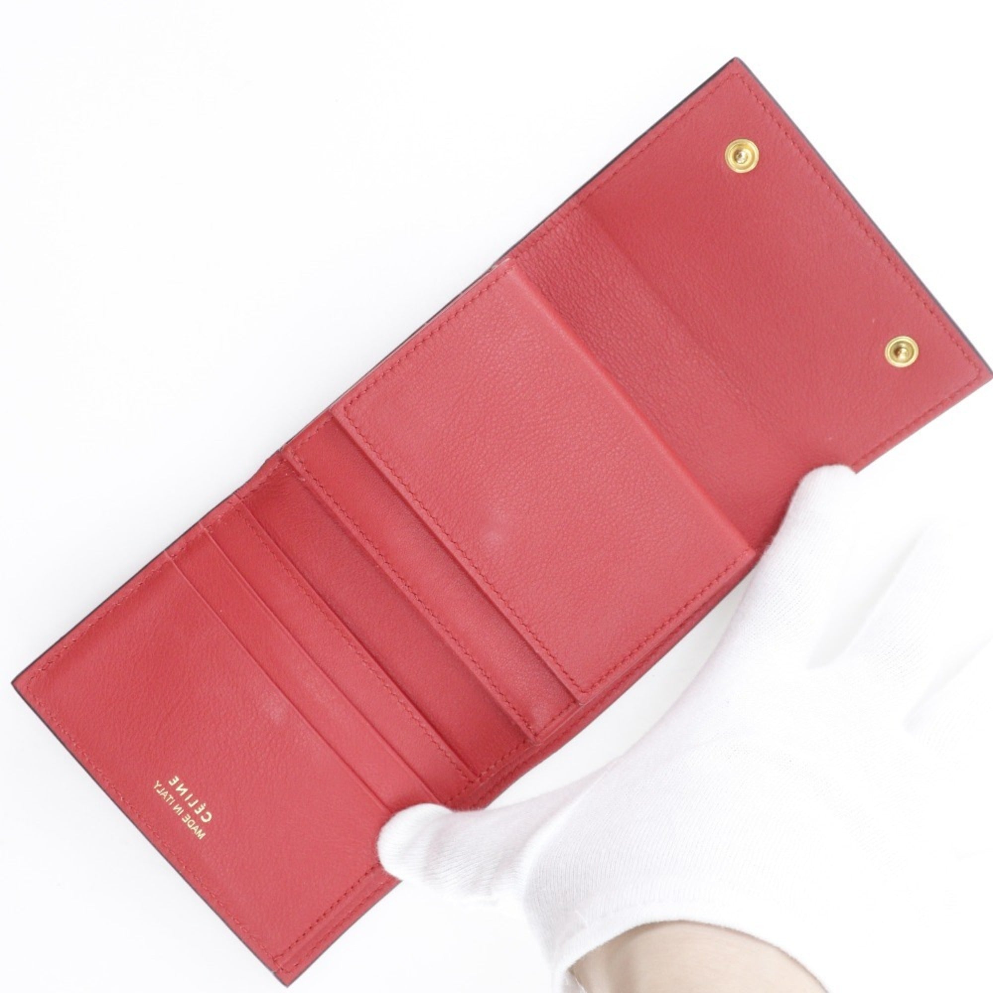 Celine Red Color Leather Wallet (Tri-Fold) (Pre-Owned)