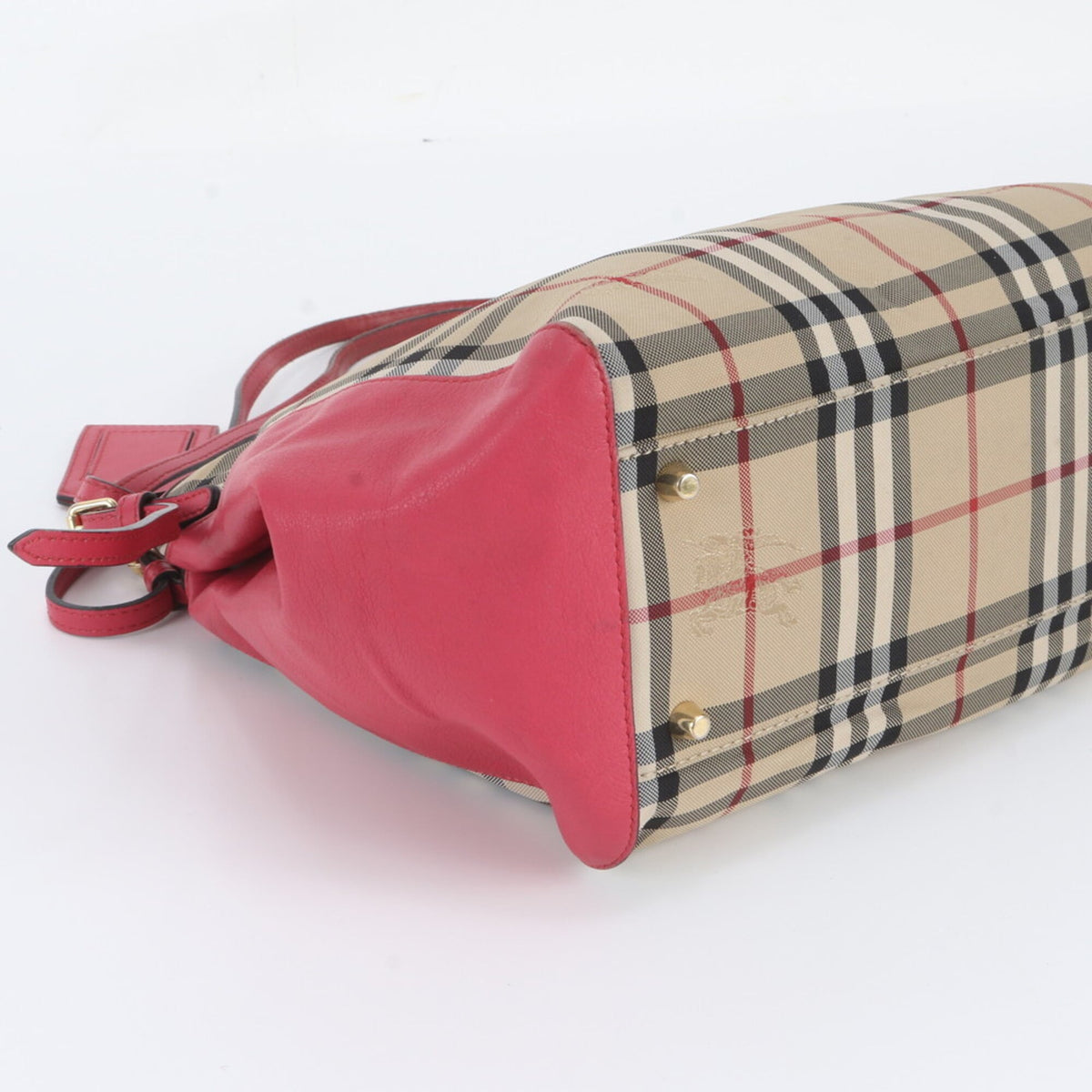 Burberry Beige Pink Leather Canvas Shoulder Bag Tote Bag (Pre-Owned)