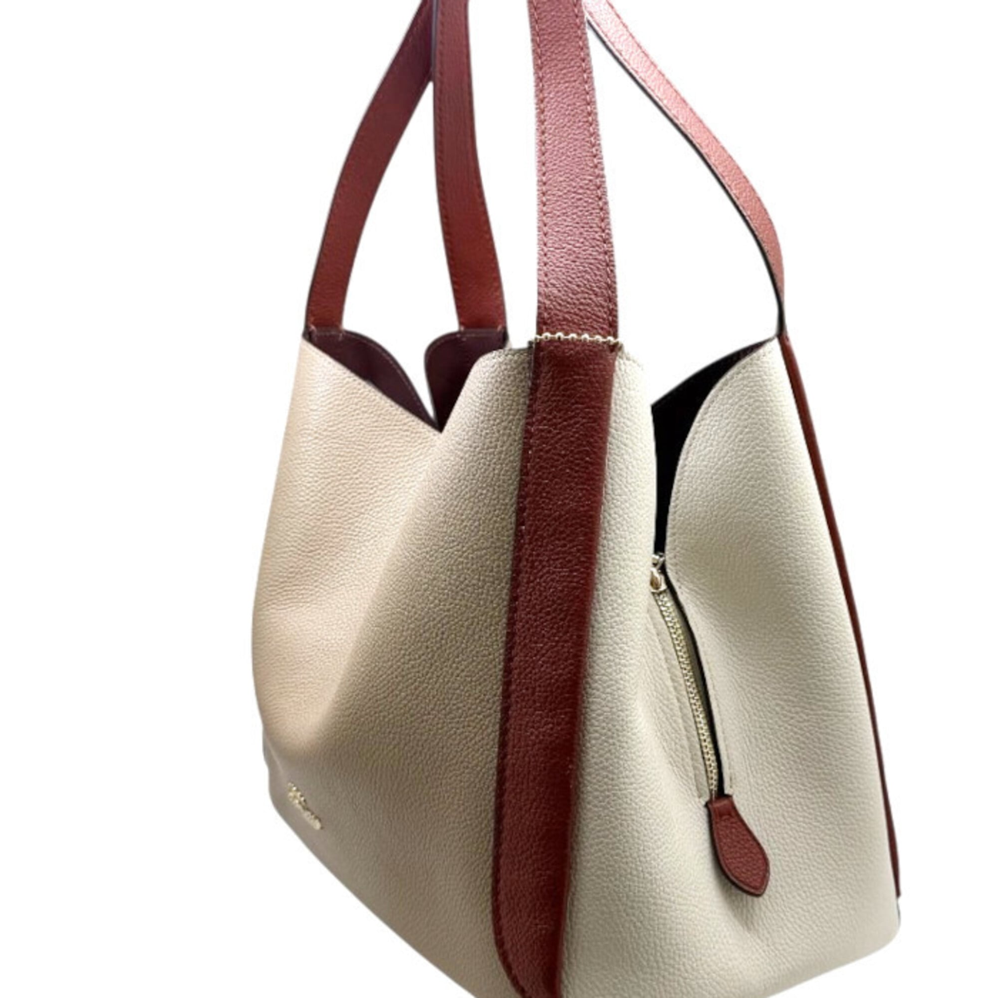 Coach Beige Ivory Red Color Leather Shoulder Bag Tote Bag (Pre-Owned)