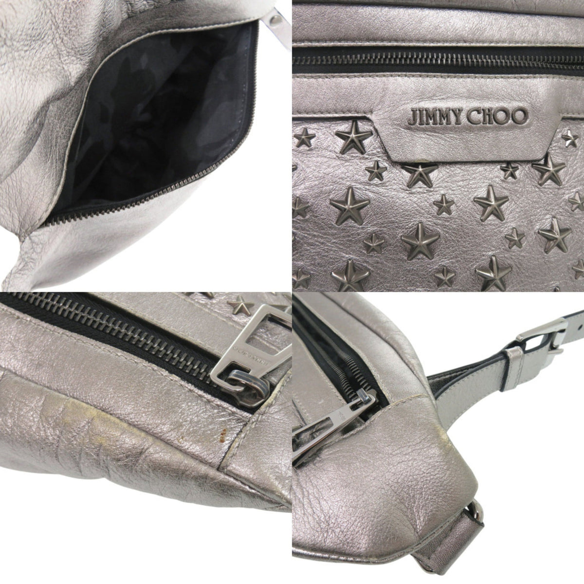 Jimmy Choo Black Silver Leather Fanny Pack (Pre-Owned)