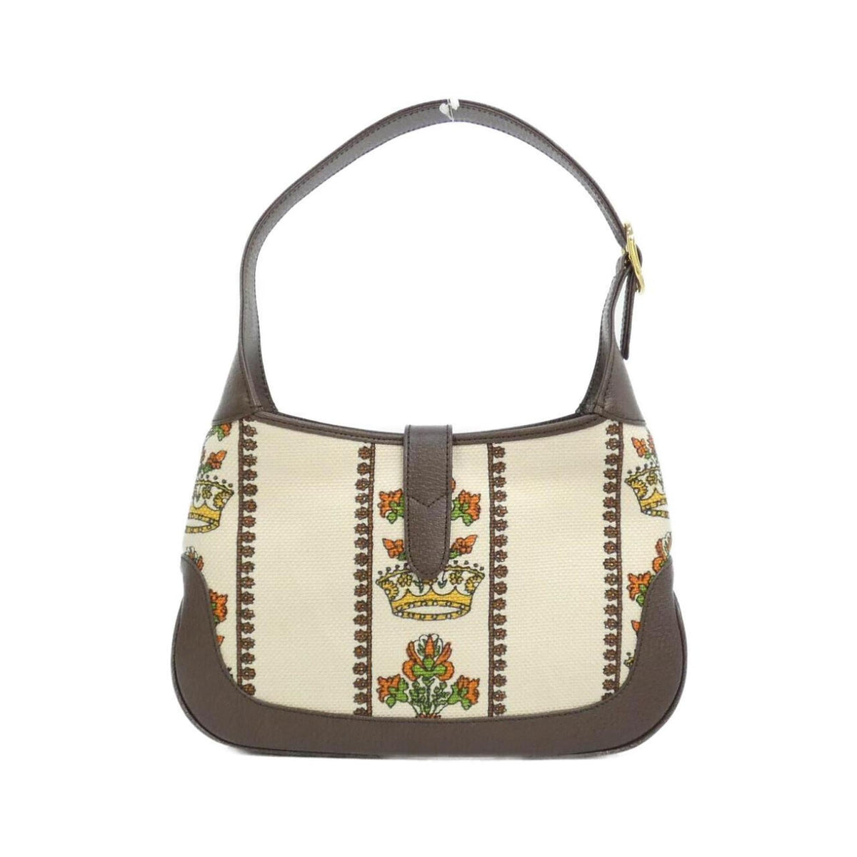 Gucci Brown Ivory Canvas Leather Shoulder Bag (Pre-Owned)