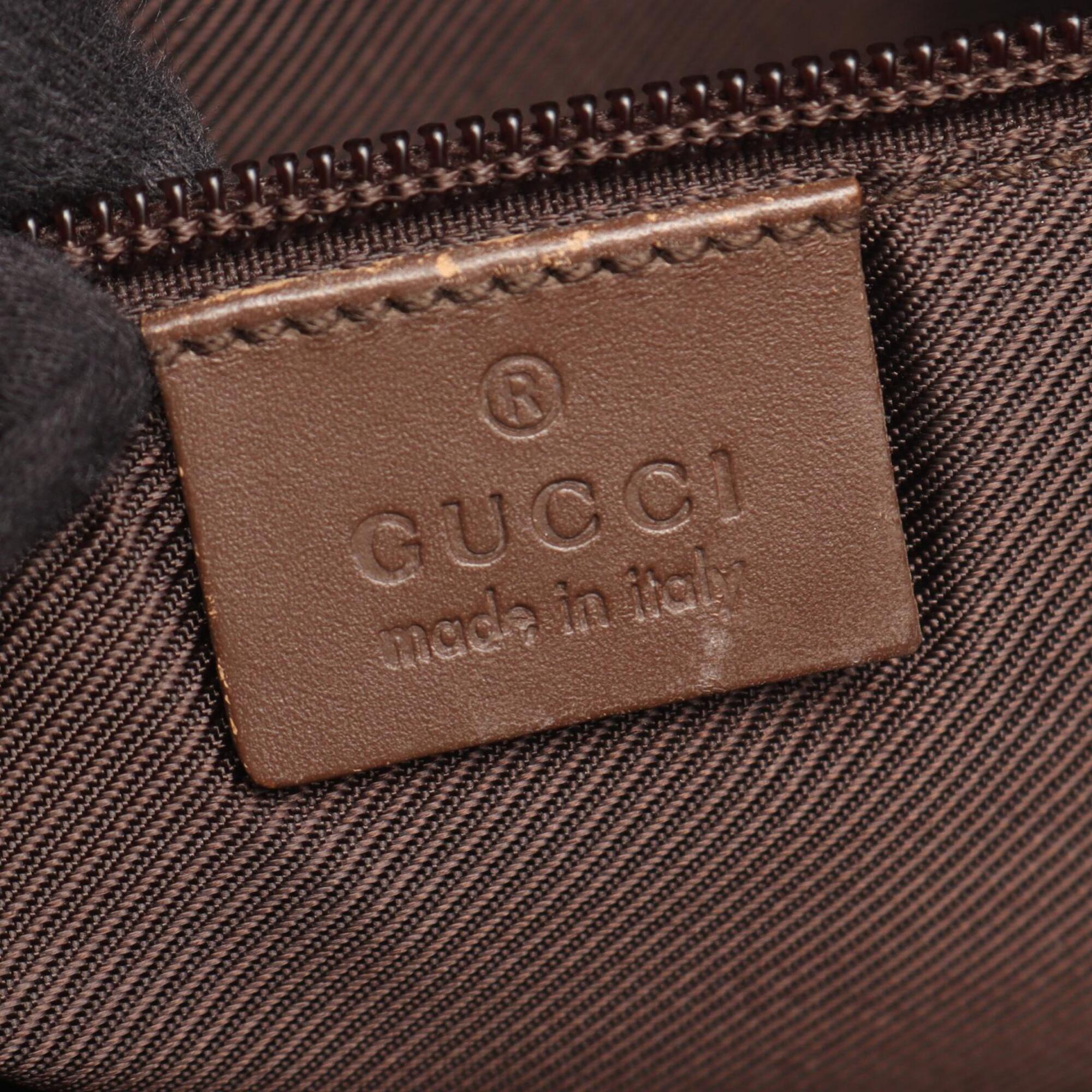 Gucci Beige Brown Leather Canvas Handbag Tote Bag (Pre-Owned)