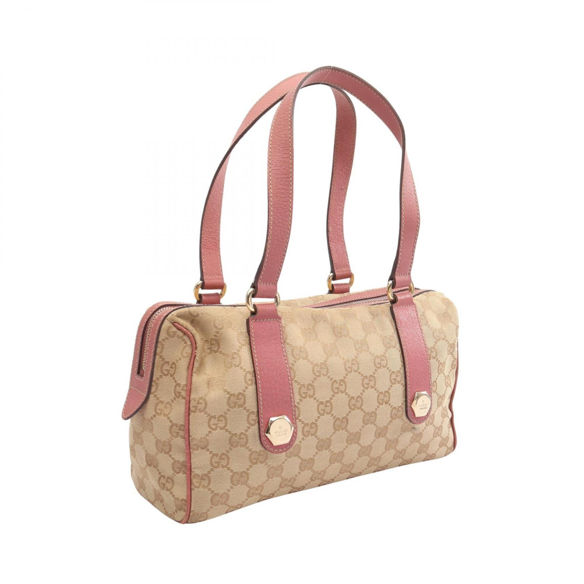 Gucci Beige Pink Canvas Leather Handbag (Pre-Owned)