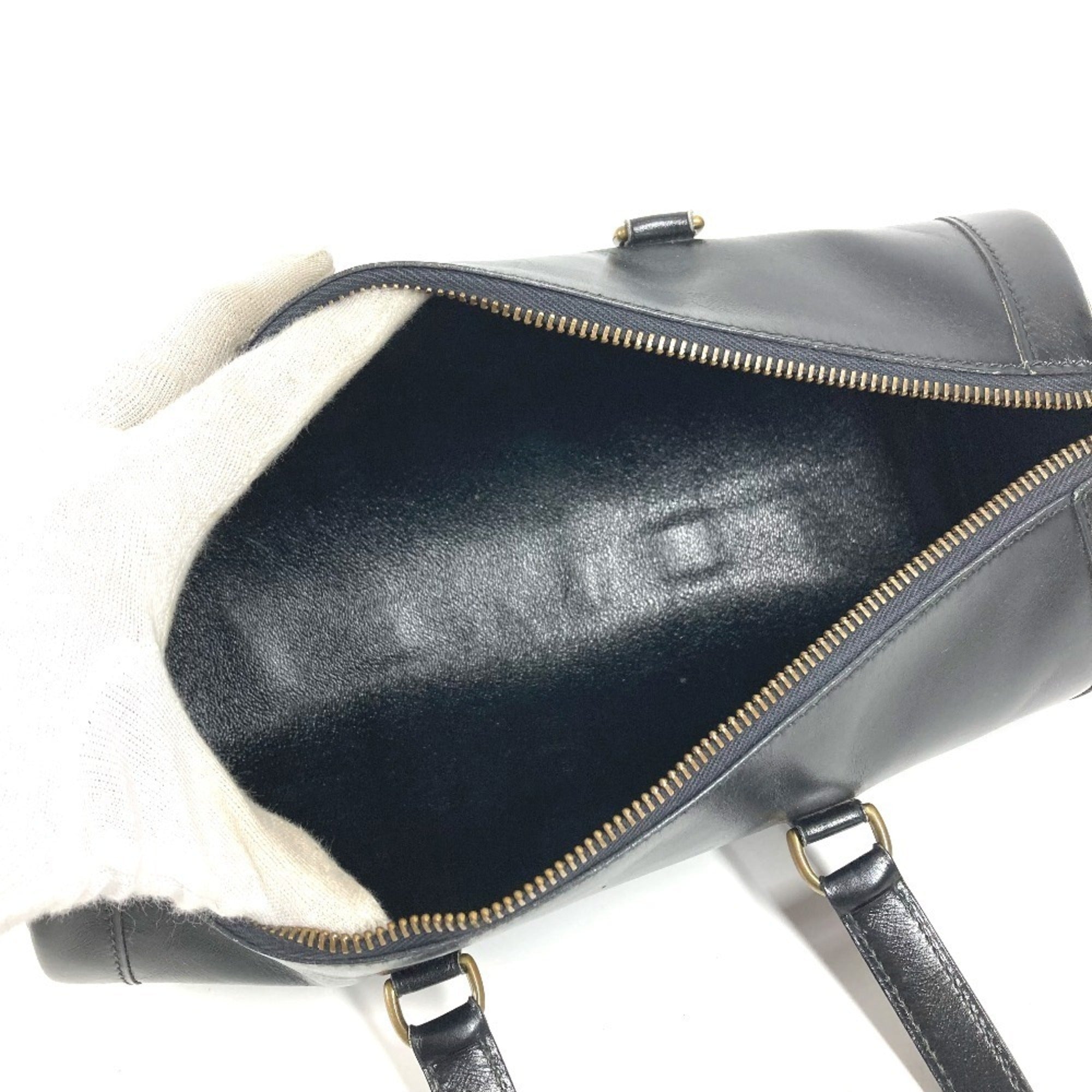 Hermes Black Leather Boston Bag Handbag (Pre-Owned)