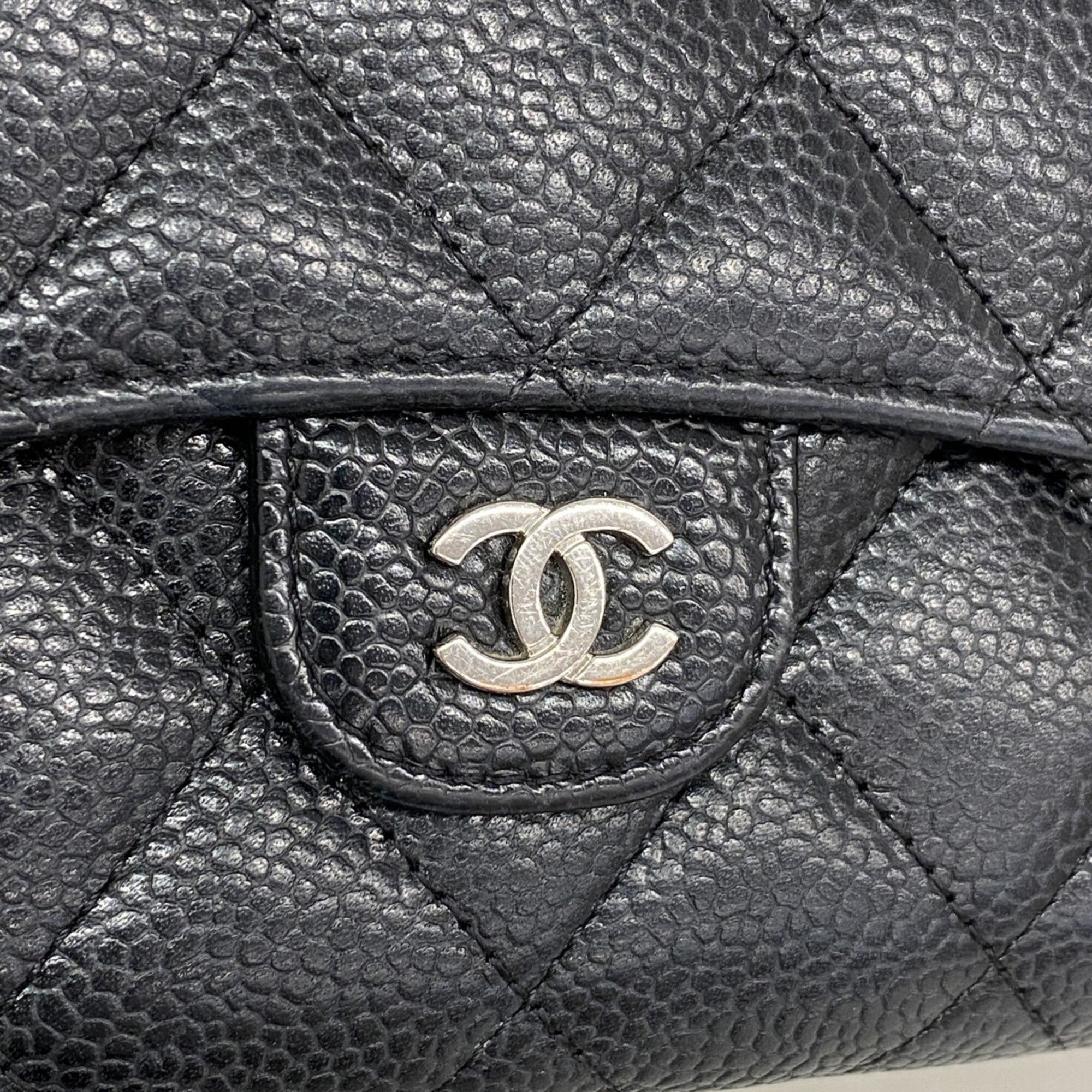 Chanel Black Grained Calfskin Long Wallet (Bi-Fold) (Pre-Owned)