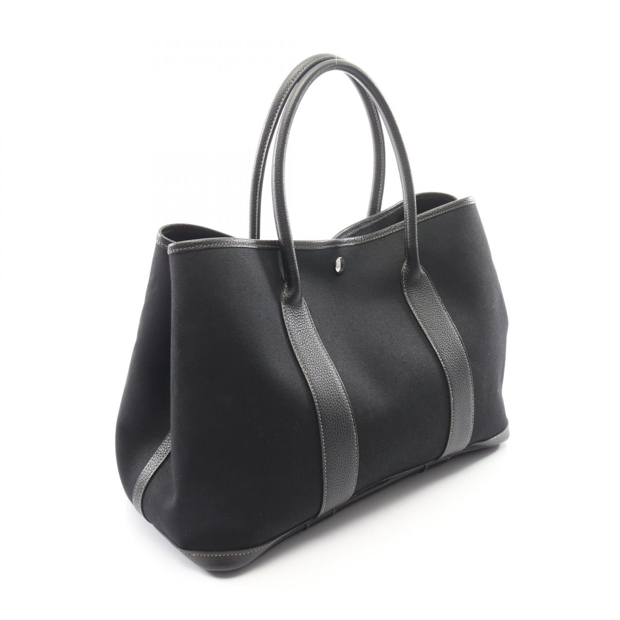 Hermes Black Toile Officier Negonda Leather Handbag Tote Bag (Pre-Owned)