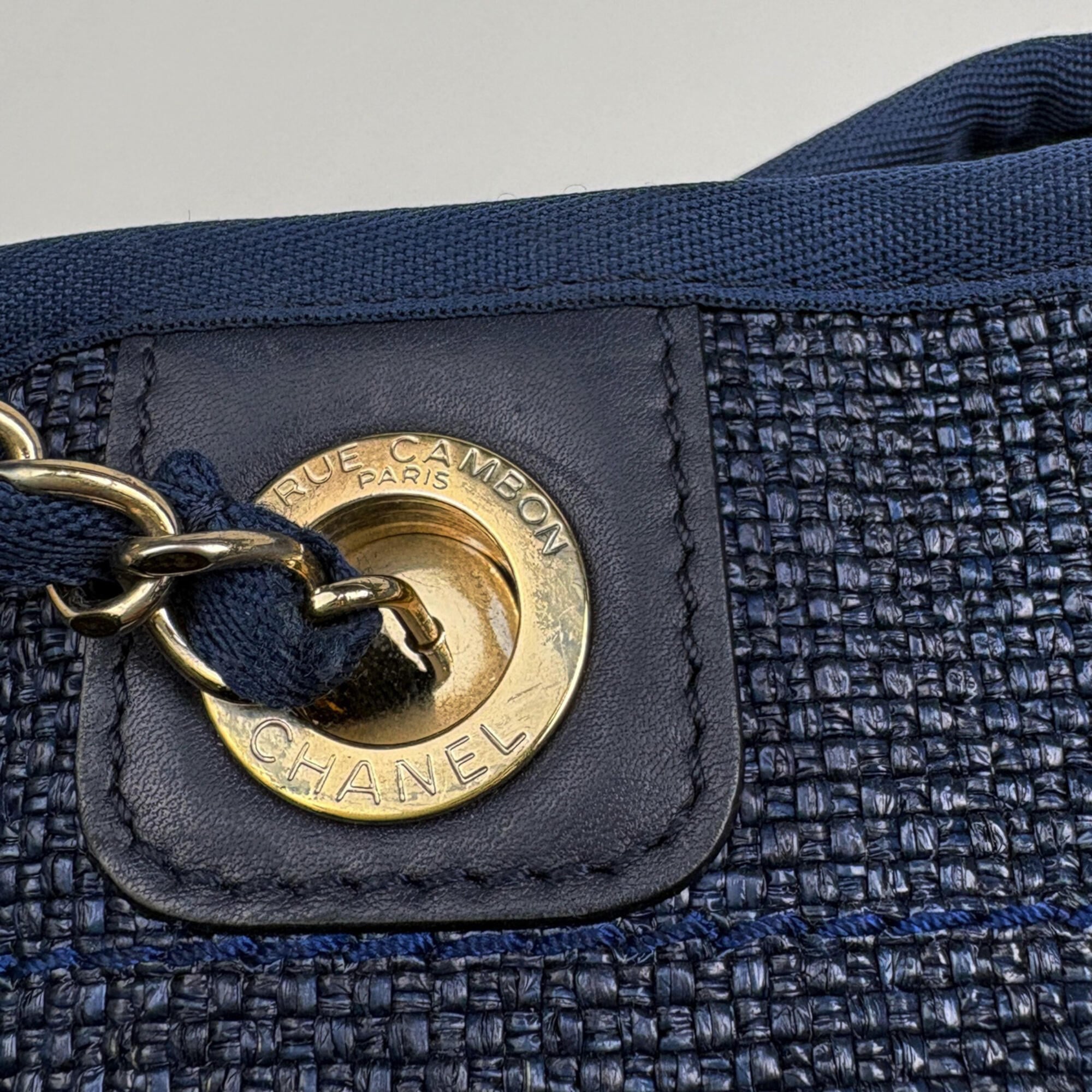 Chanel Deauville Navy Straw Leather Tote Bag (Pre-Owned)