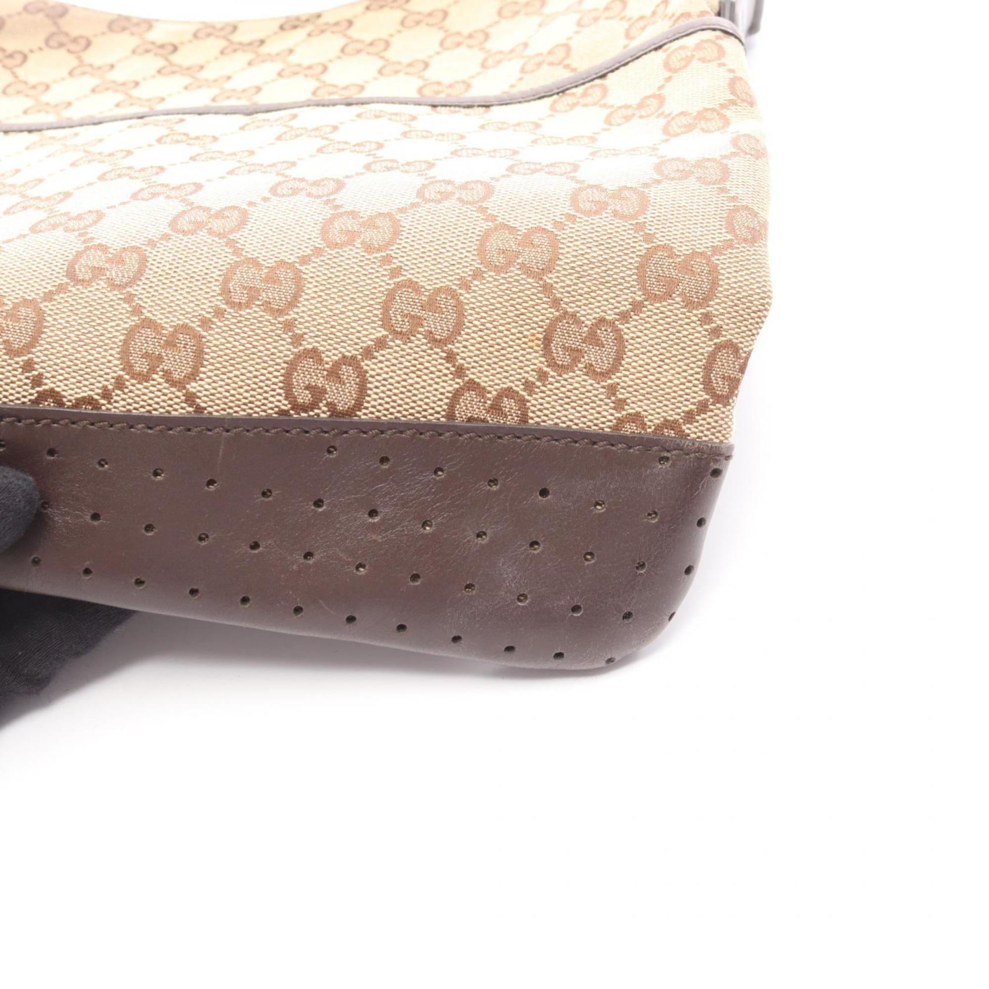 Gucci Beige Brown Gg Canvas Leather Shoulder Bag (Pre-Owned)