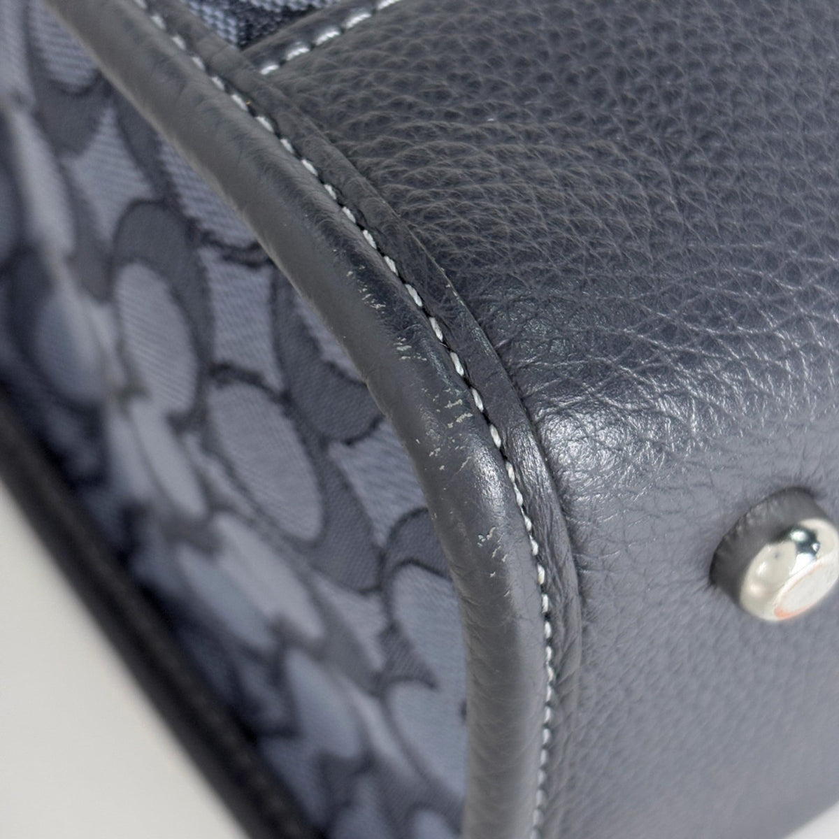Coach Signature Navy Canvas Leather Handbag (Pre-Owned)