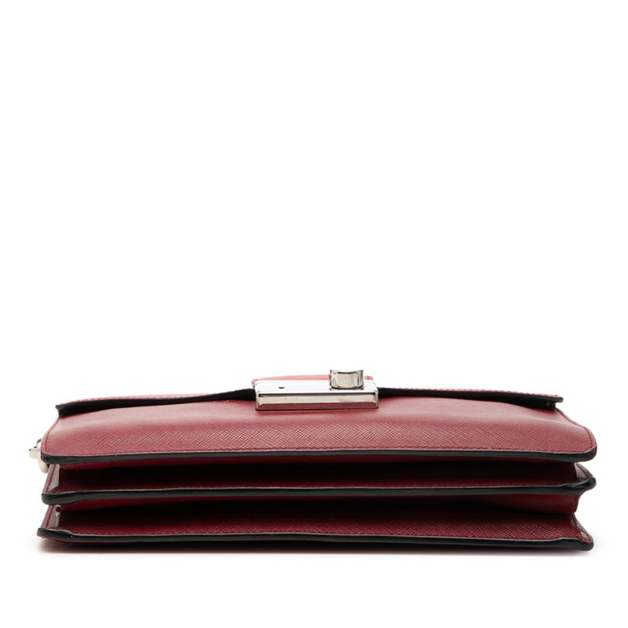 Prada Red Color Leather Handbag Shoulder Bag (Pre-Owned)