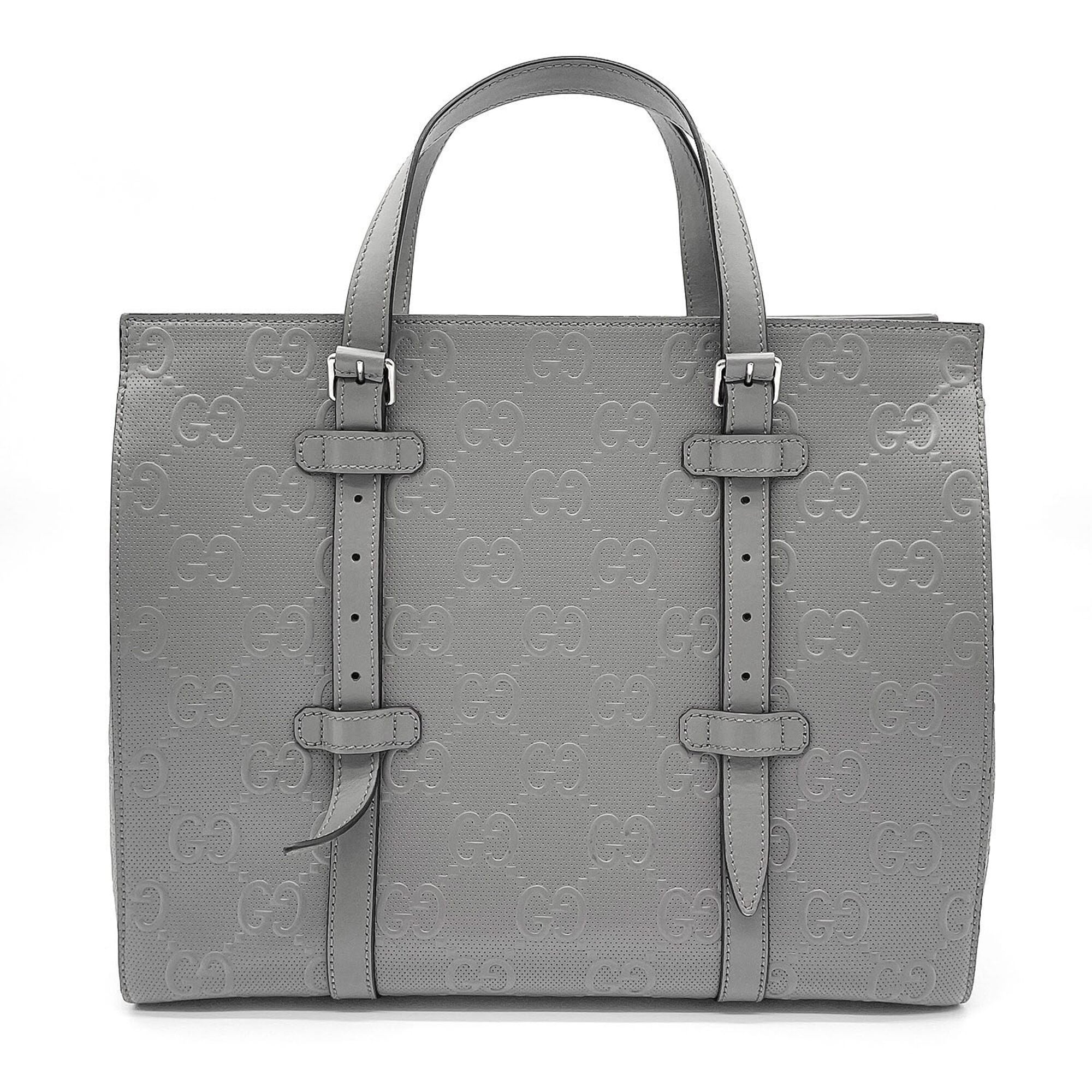 Gucci Gray Leather Canvas Gg Canvas Handbag Tote Bag (Pre-Owned)