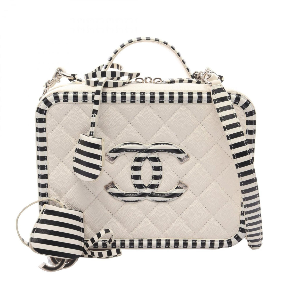 Chanel Black White Leather Handbag Shoulder Bag Vanity Bag (Pre-Owned)
