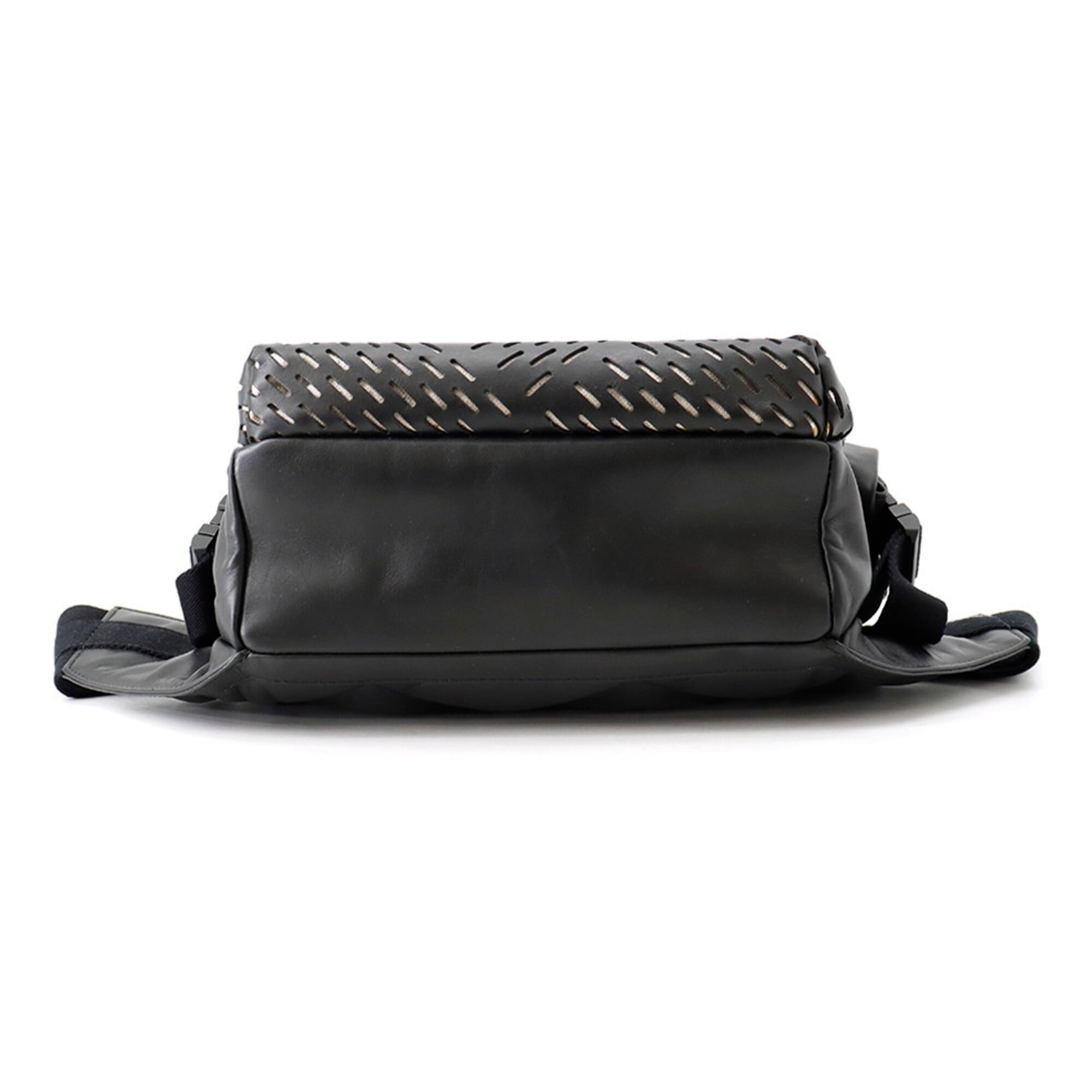 Bottega Veneta Black Leather Canvas Handbag Sling Bag (Pre-Owned)