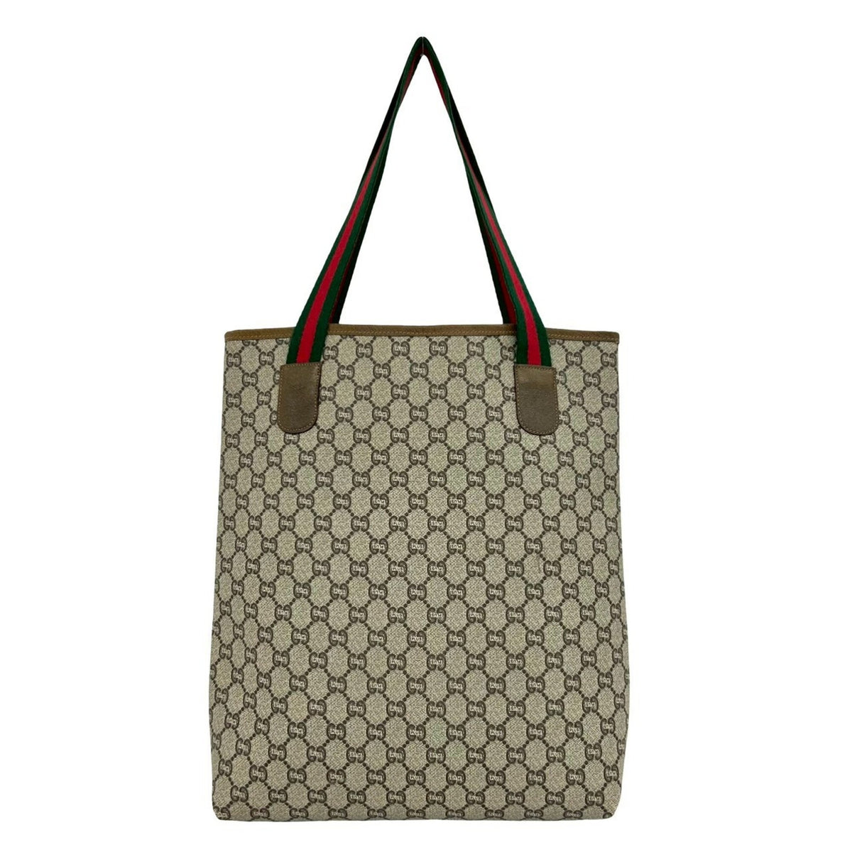 Gucci Brown Green Red Color Leather Pvc Tote Bag (Pre-Owned)