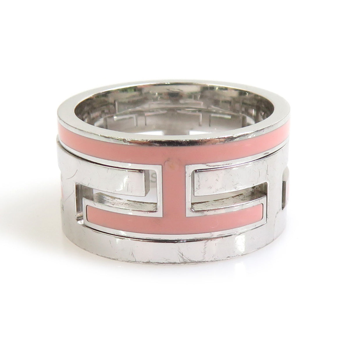 Hermes Silver Pink Enamel Silver 925 Band Ring (Pre-Owned)