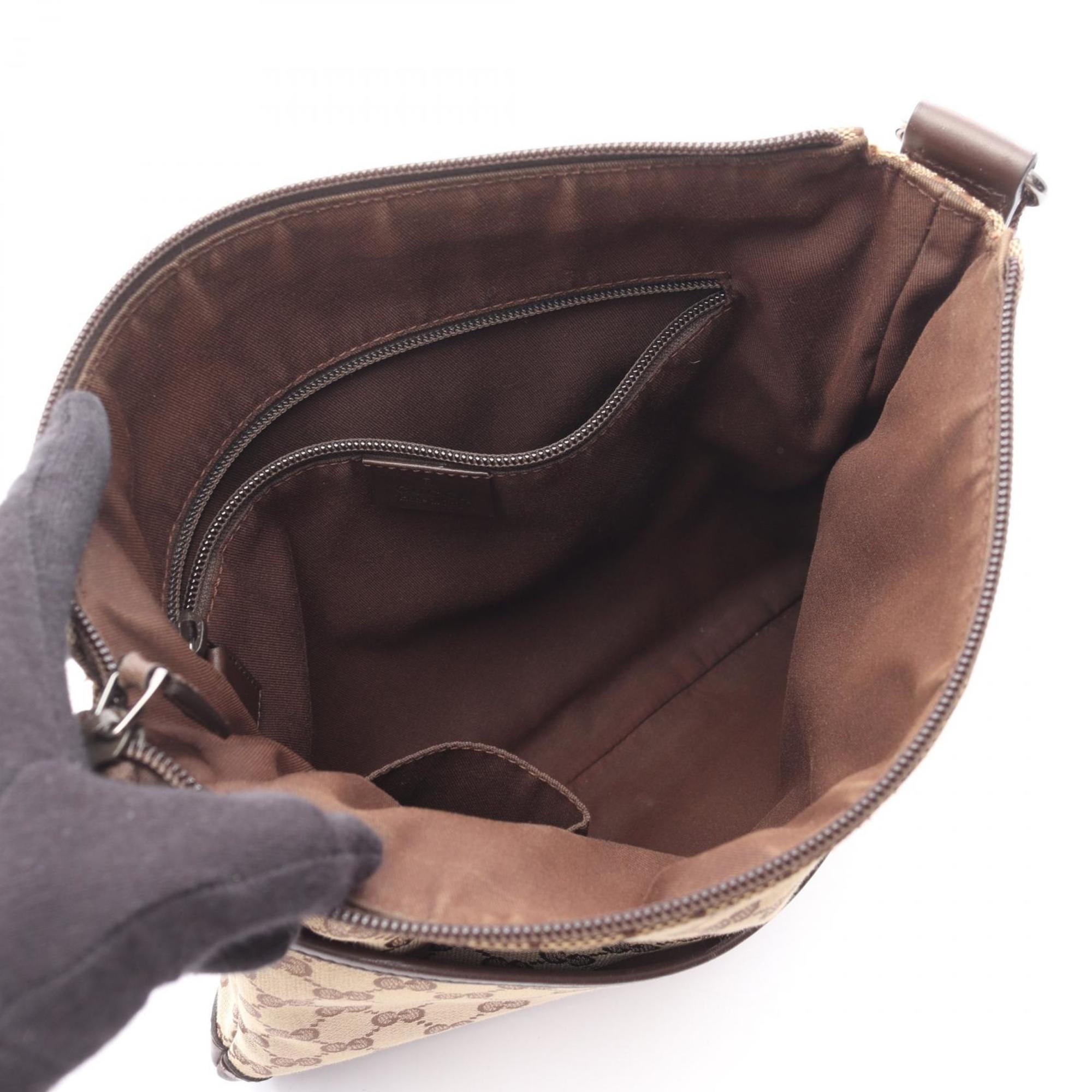 Gucci Beige Brown Gg Canvas Leather Shoulder Bag (Pre-Owned)