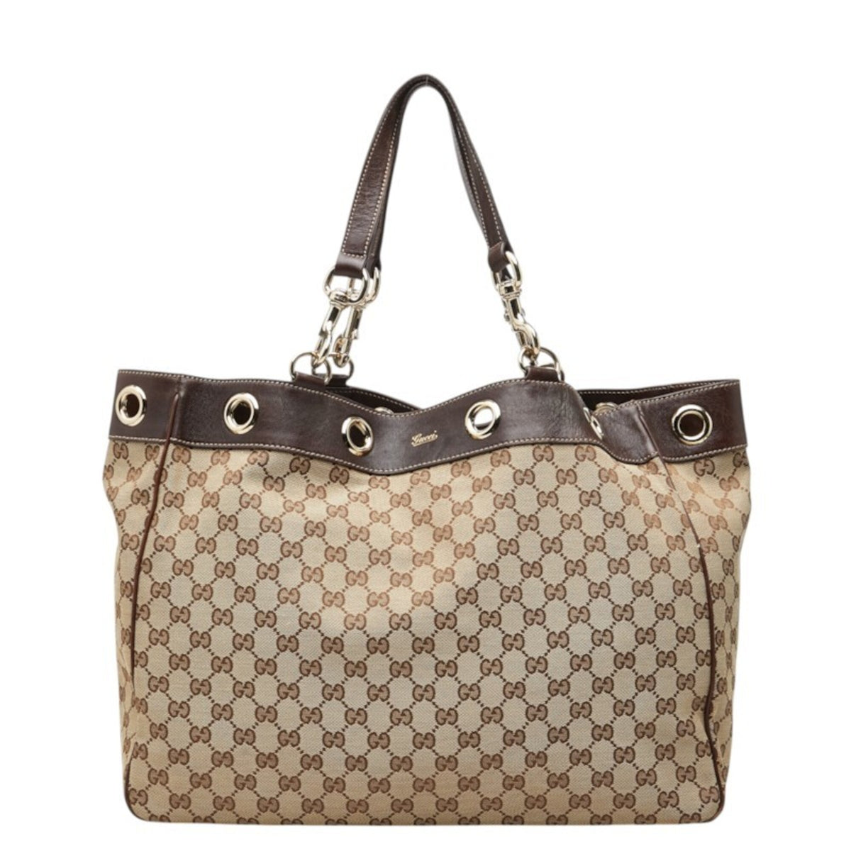 Gucci Gg Canvas Beige Brown Gg Canvas Leather Handbag Tote Bag (Pre-Owned)