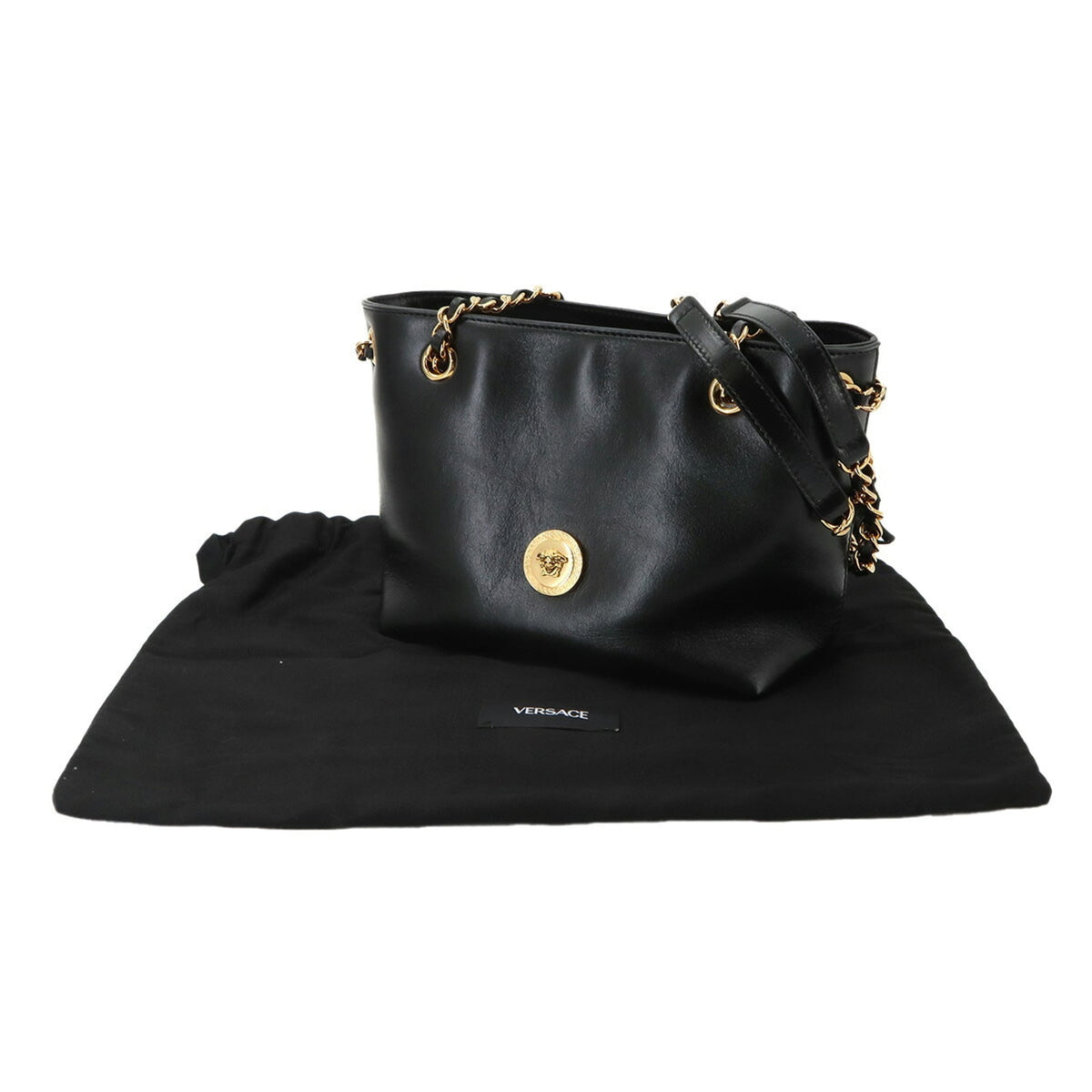 Versace Black Leather Handbag Shoulder Bag (Pre-Owned)