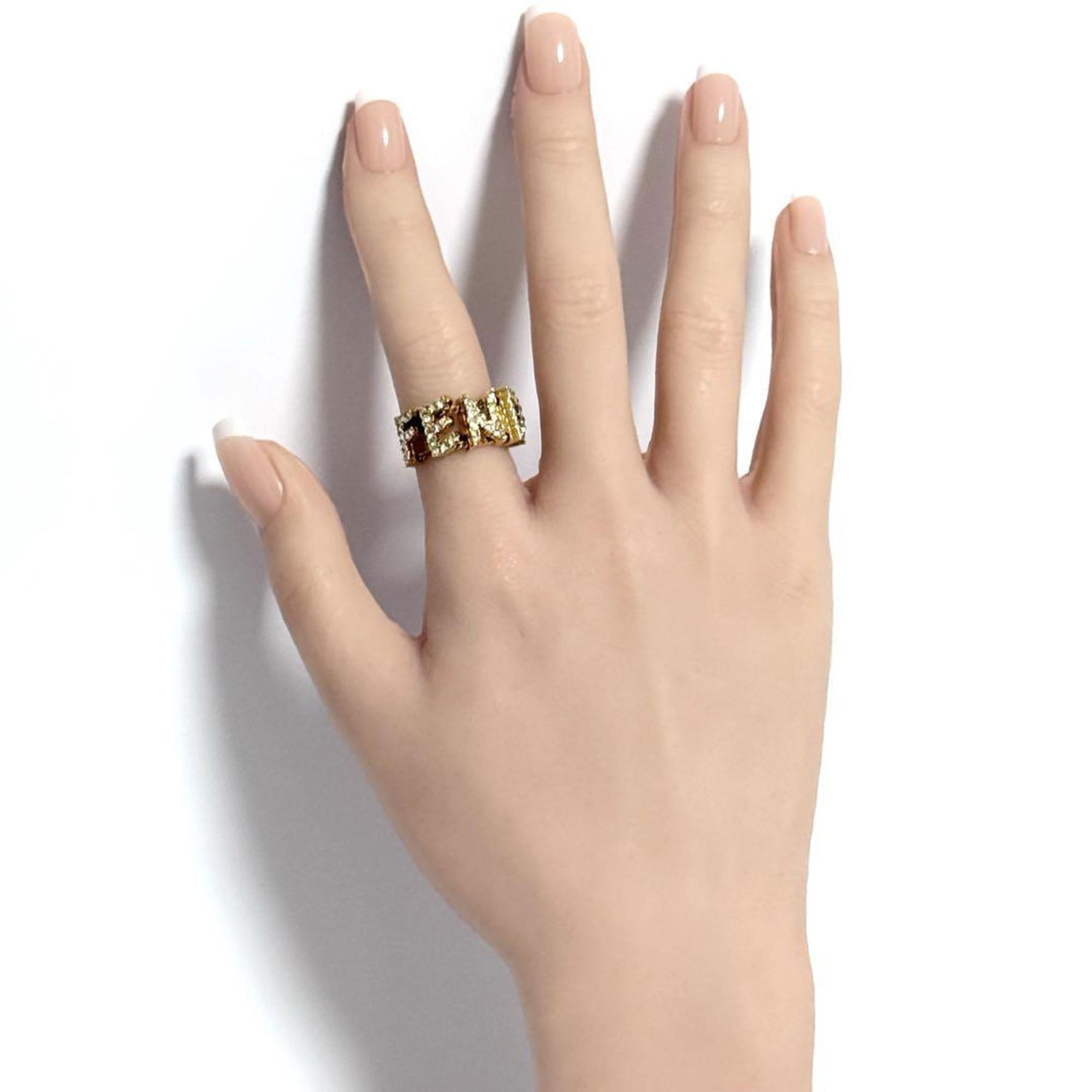 Fendi Metal Rhinestone Band Ring (Pre-Owned)