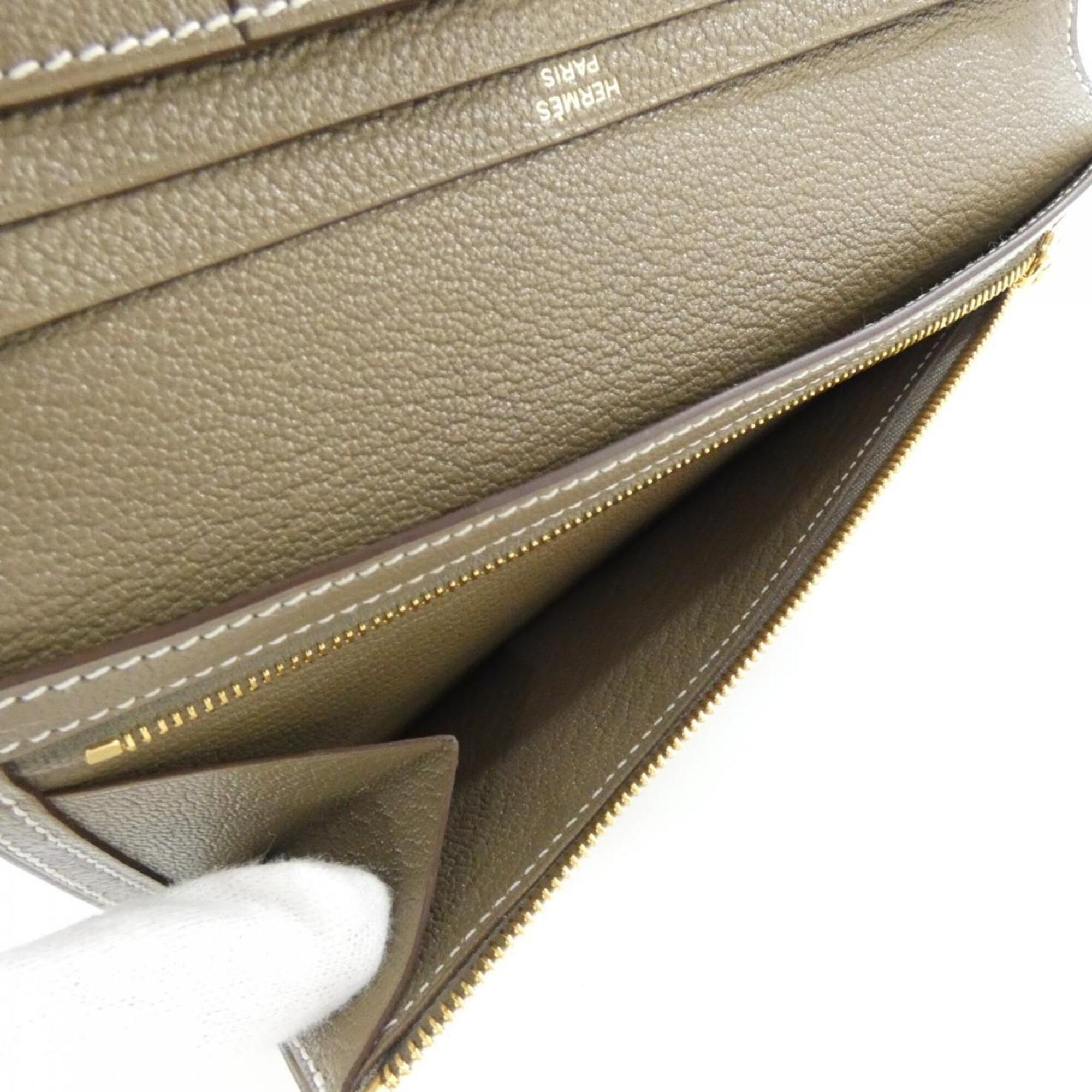 Hermes Etoupe Gray Chevre Leather Long Wallet (Bi-Fold) (Pre-Owned)