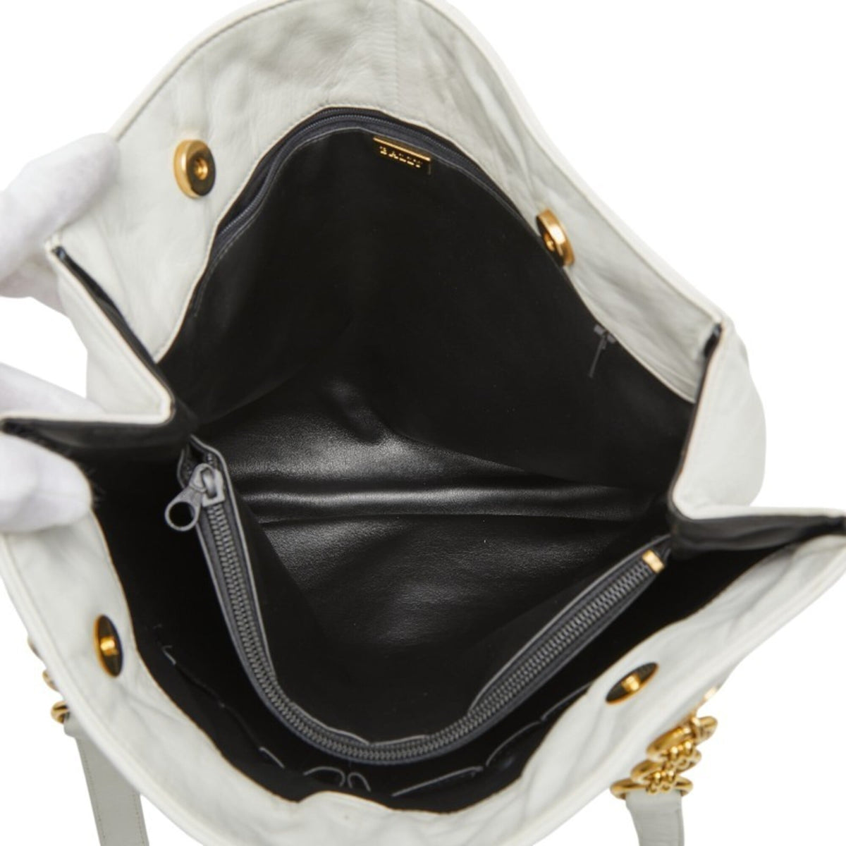 Bally White Leather Shoulder Bag Tote Bag (Pre-Owned)