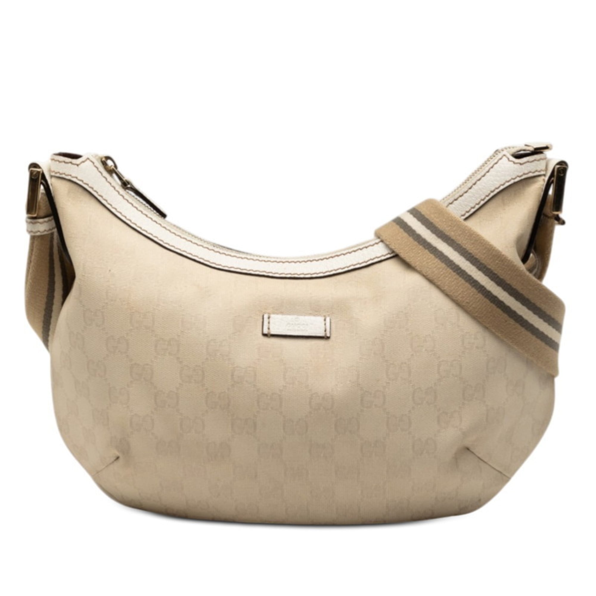 Gucci Beige White Gg Canvas Shoulder Bag (Pre-Owned)