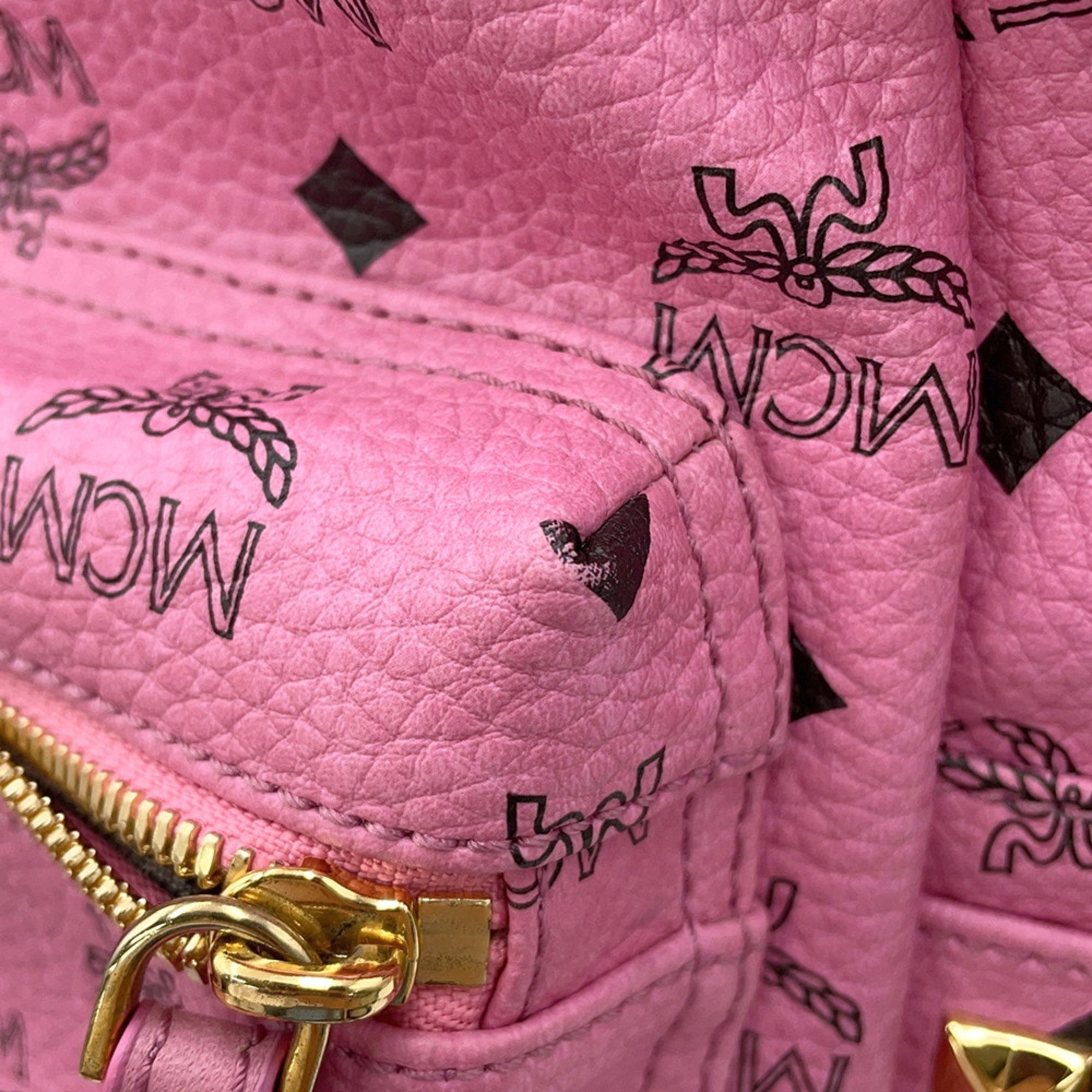 Mcm Pink Leather Canvas Backpack (Pre-Owned)